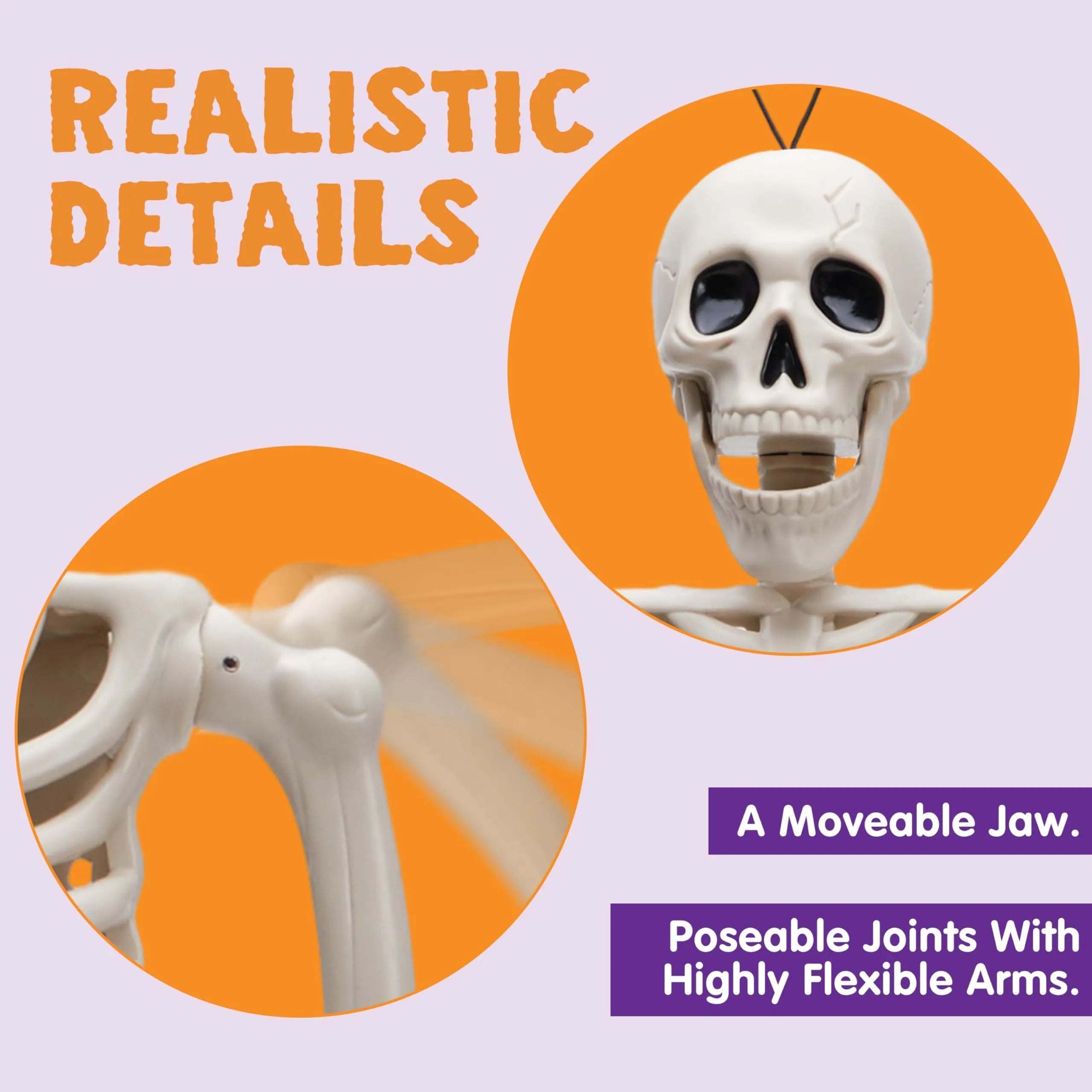 5 Pack Posable Halloween Skeleton Decorations, 16 Inches Each