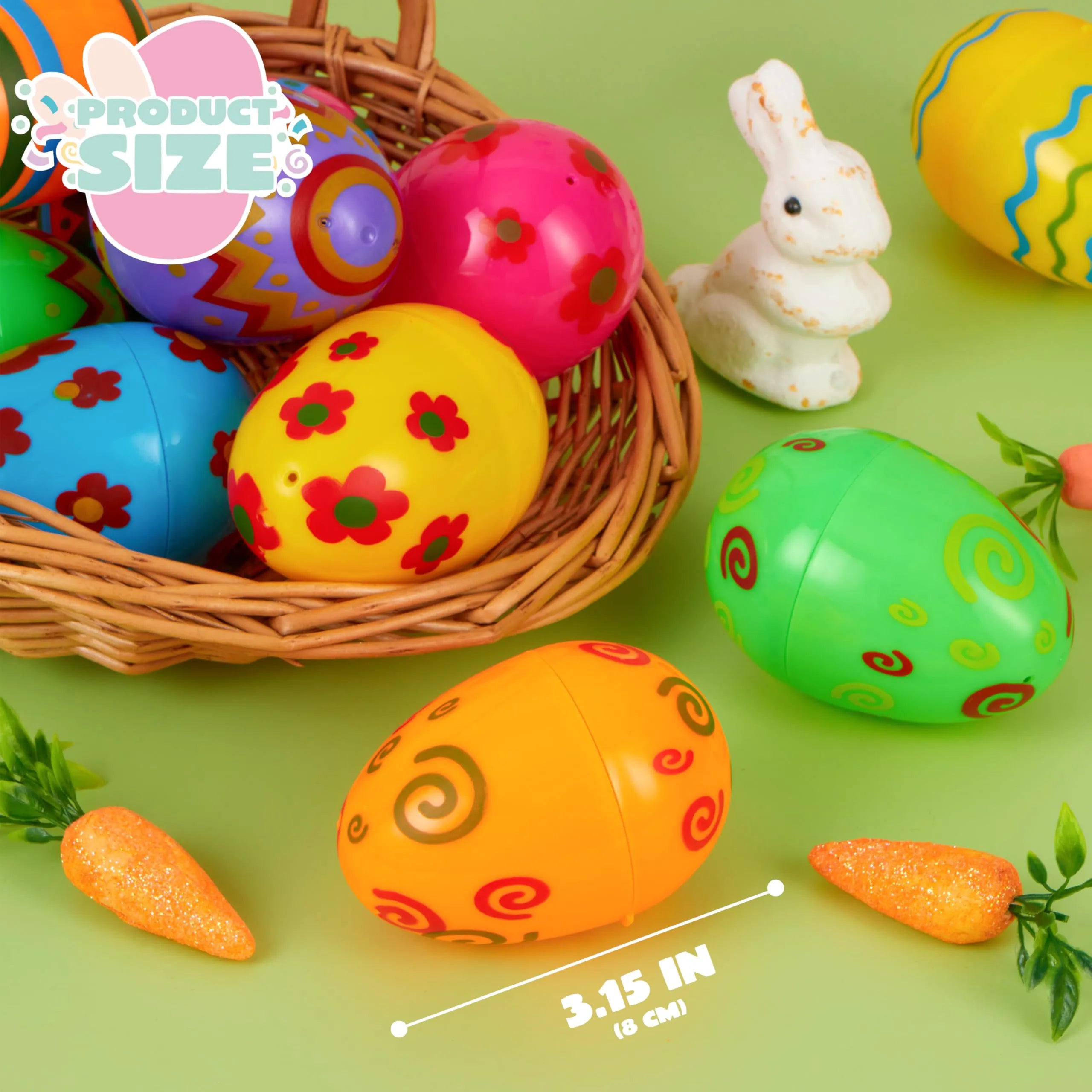 36 Plastic Printed Bright Easter Eggs, 3.15 Inches Tall