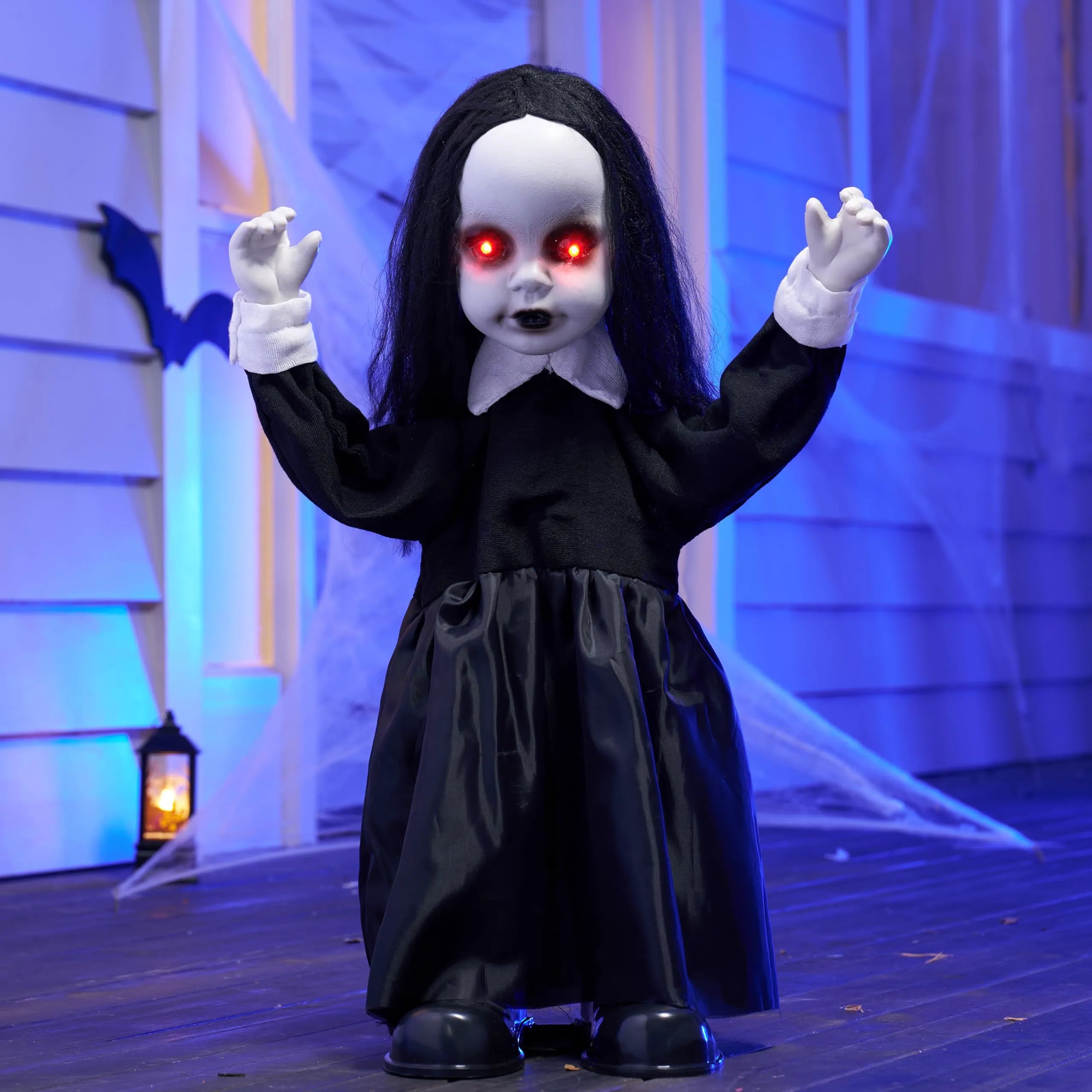 34-Inch Black Zombie Girl Ghost Animatronic Halloween Decoration