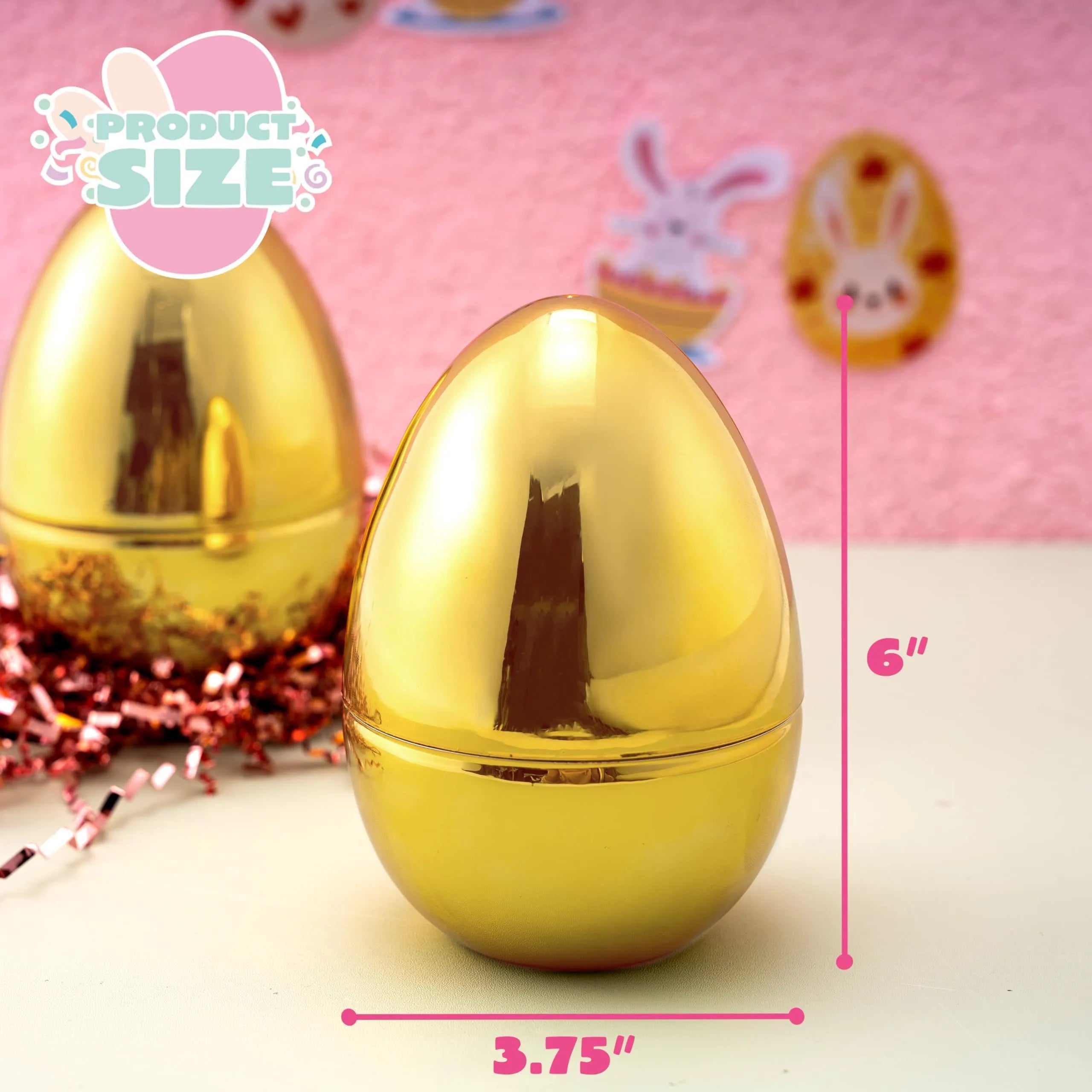 6 Large Gold Easter Eggs, 6-Inch Jumbo Plastic Fillable Eggs for Easter Hunt