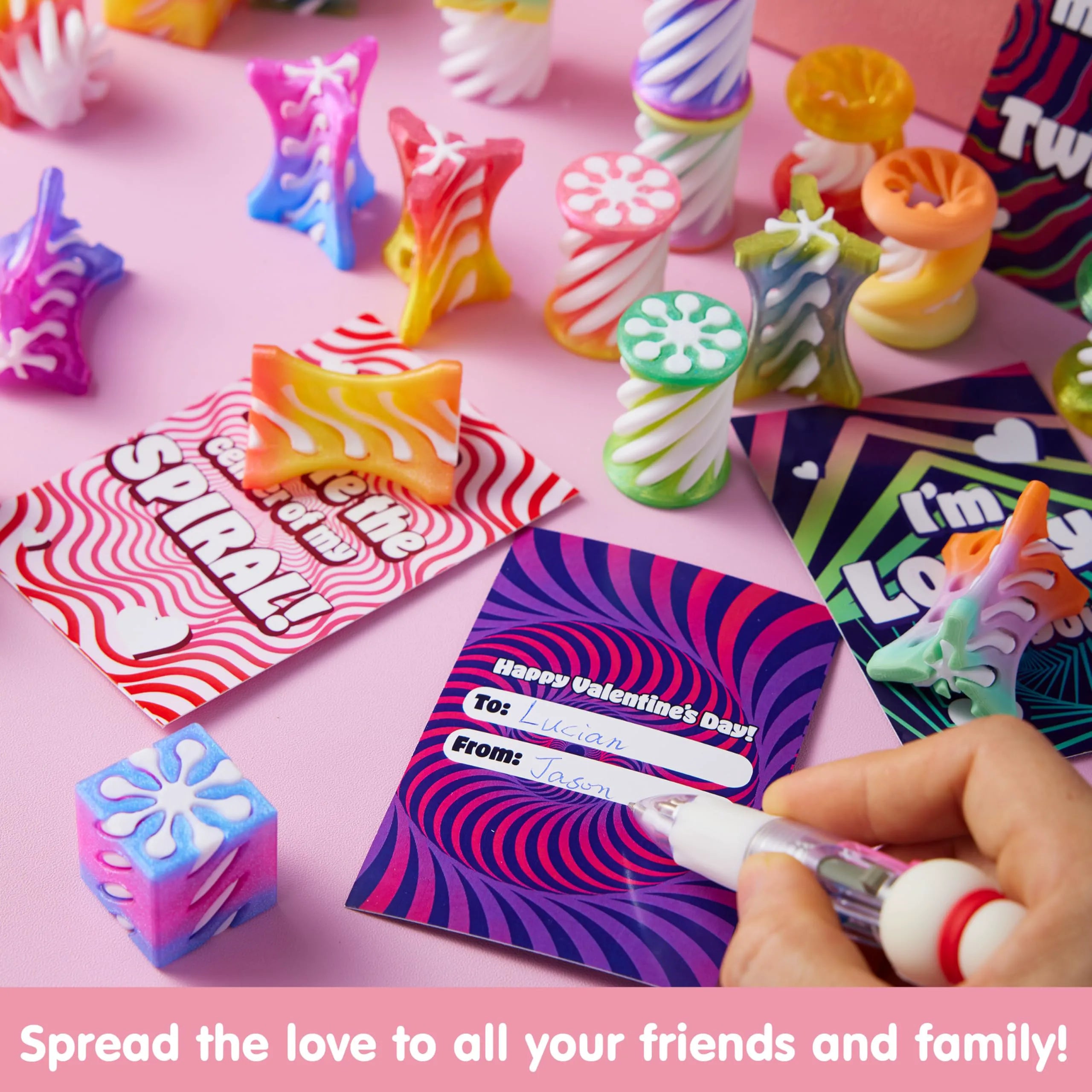 28-Pack Kids Valentine Cards with Impossible Spiral Cone Fidget Toys