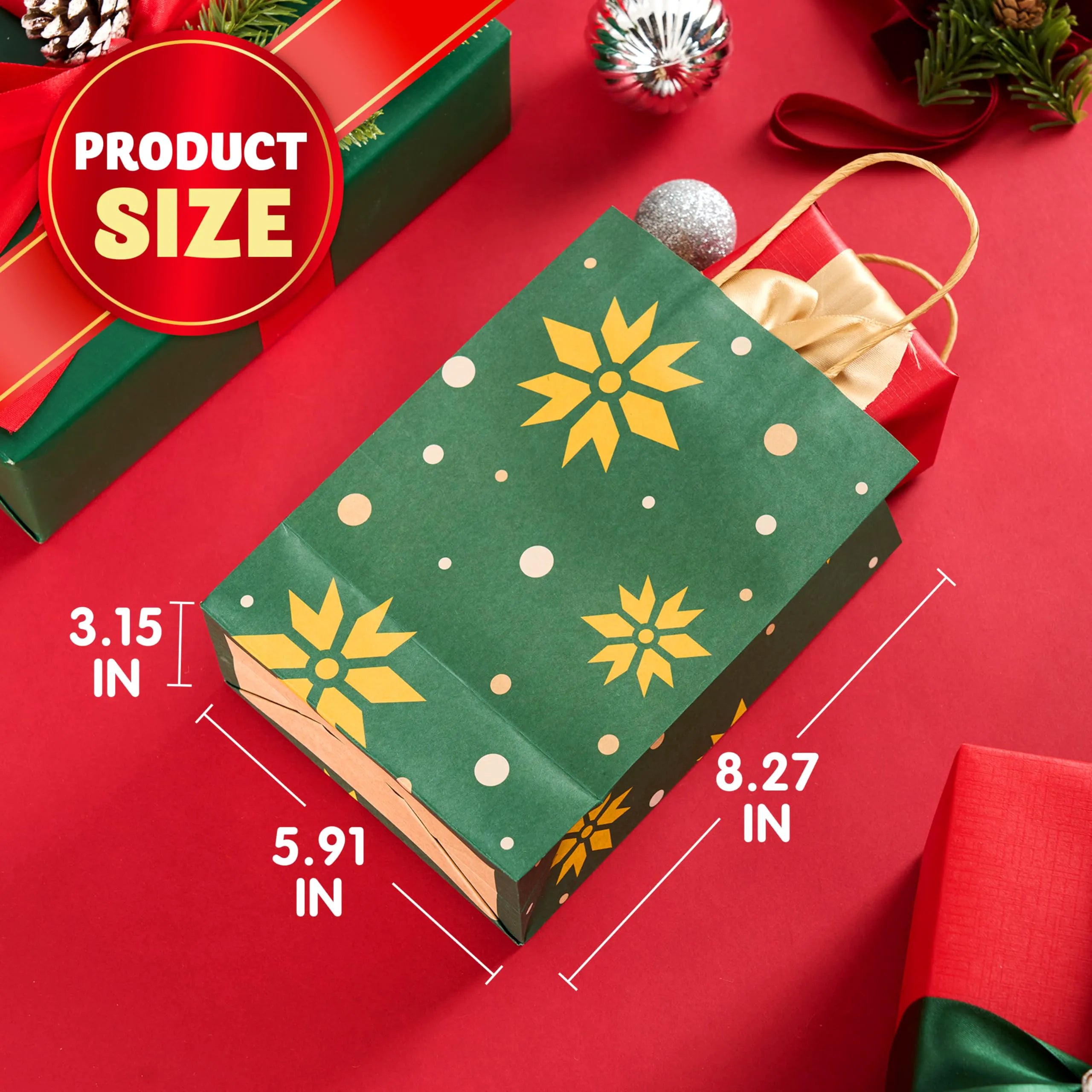 24 Pack Christmas Kraft Paper Gift Bags - Holiday Goody Bags