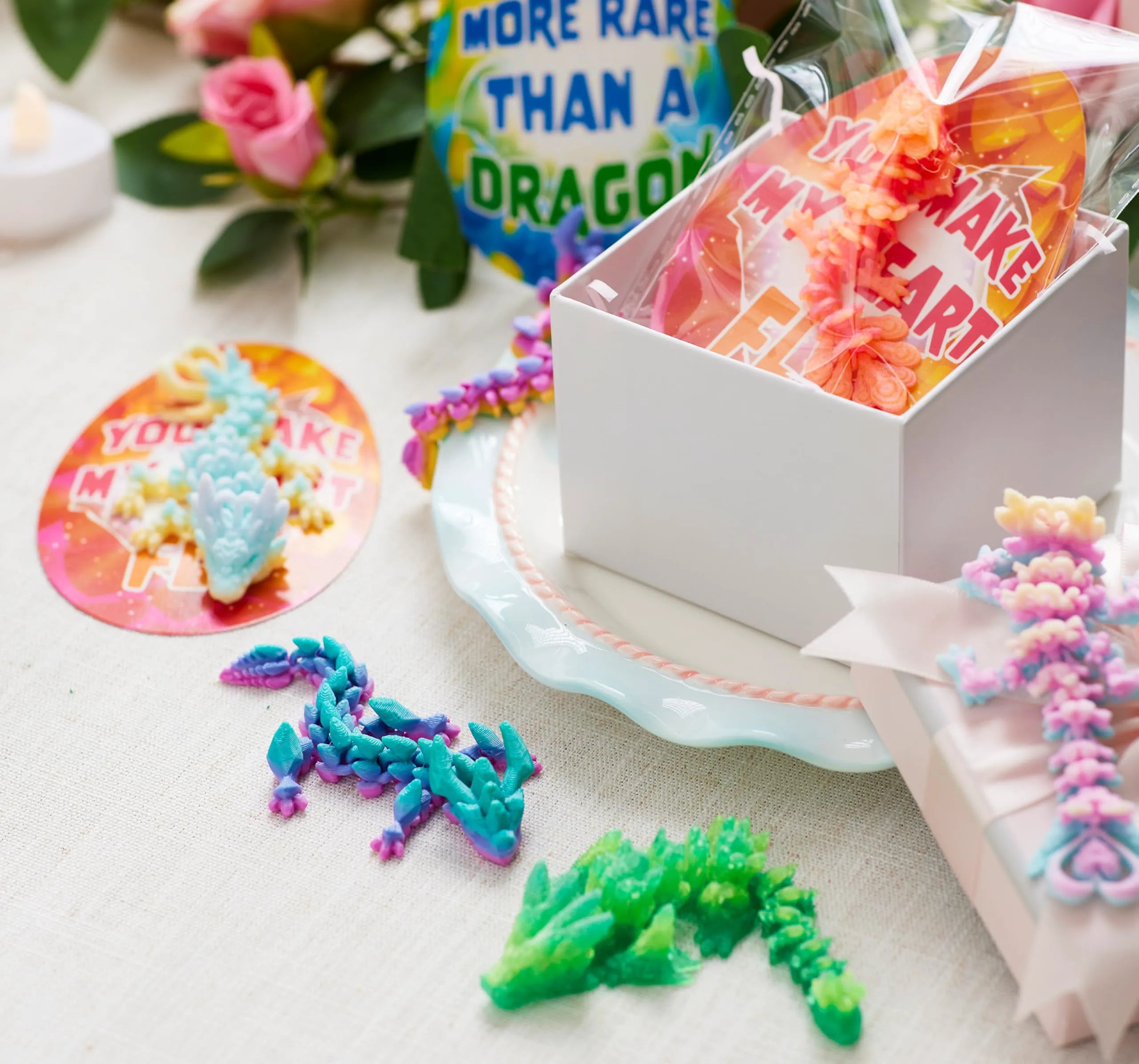 28 PCS 3D Printed Dragon with Valentine's Day Cards for Classroom Exchange