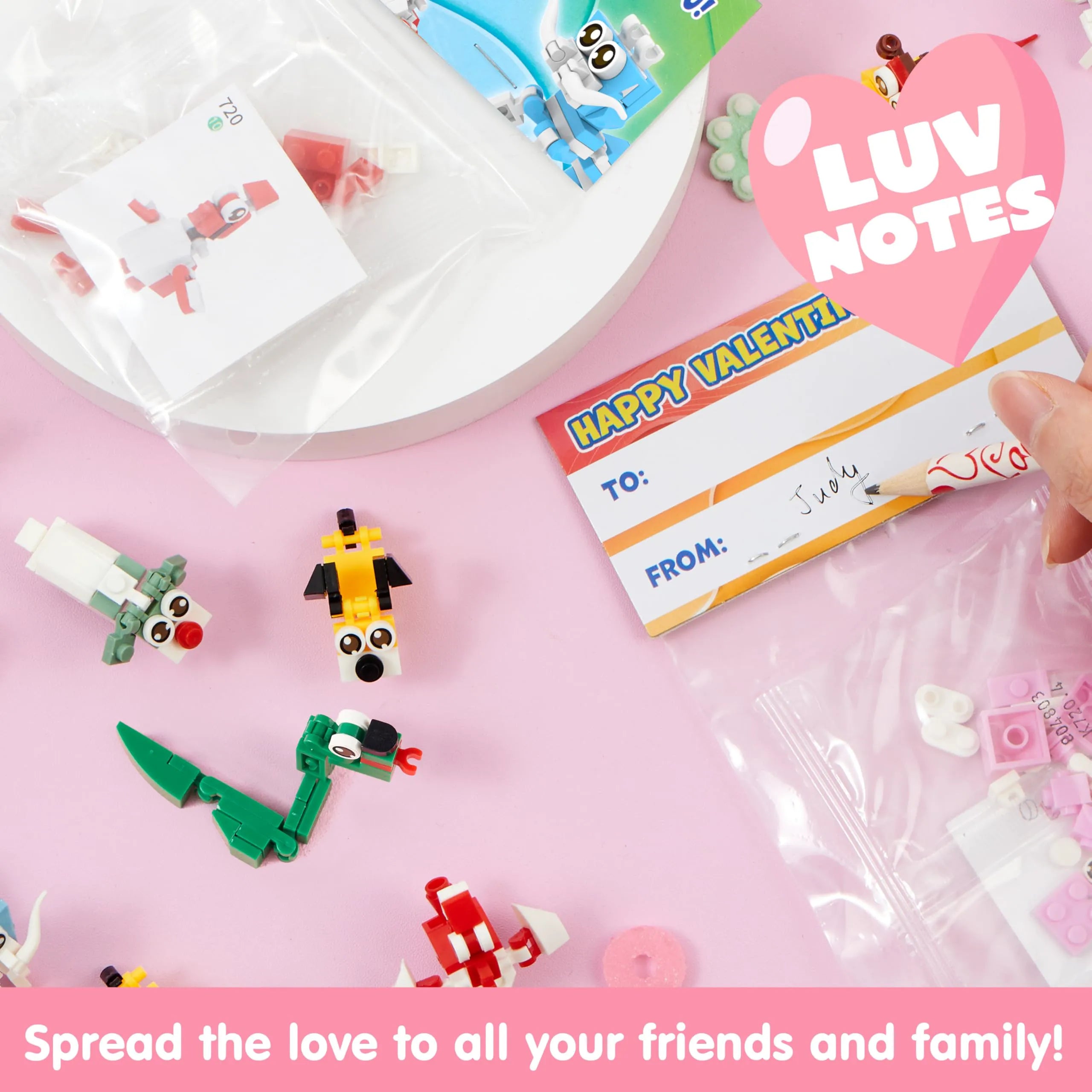 24 Pack Valentine's Day Cards with Animal Building Blocks - Party Favor Toys