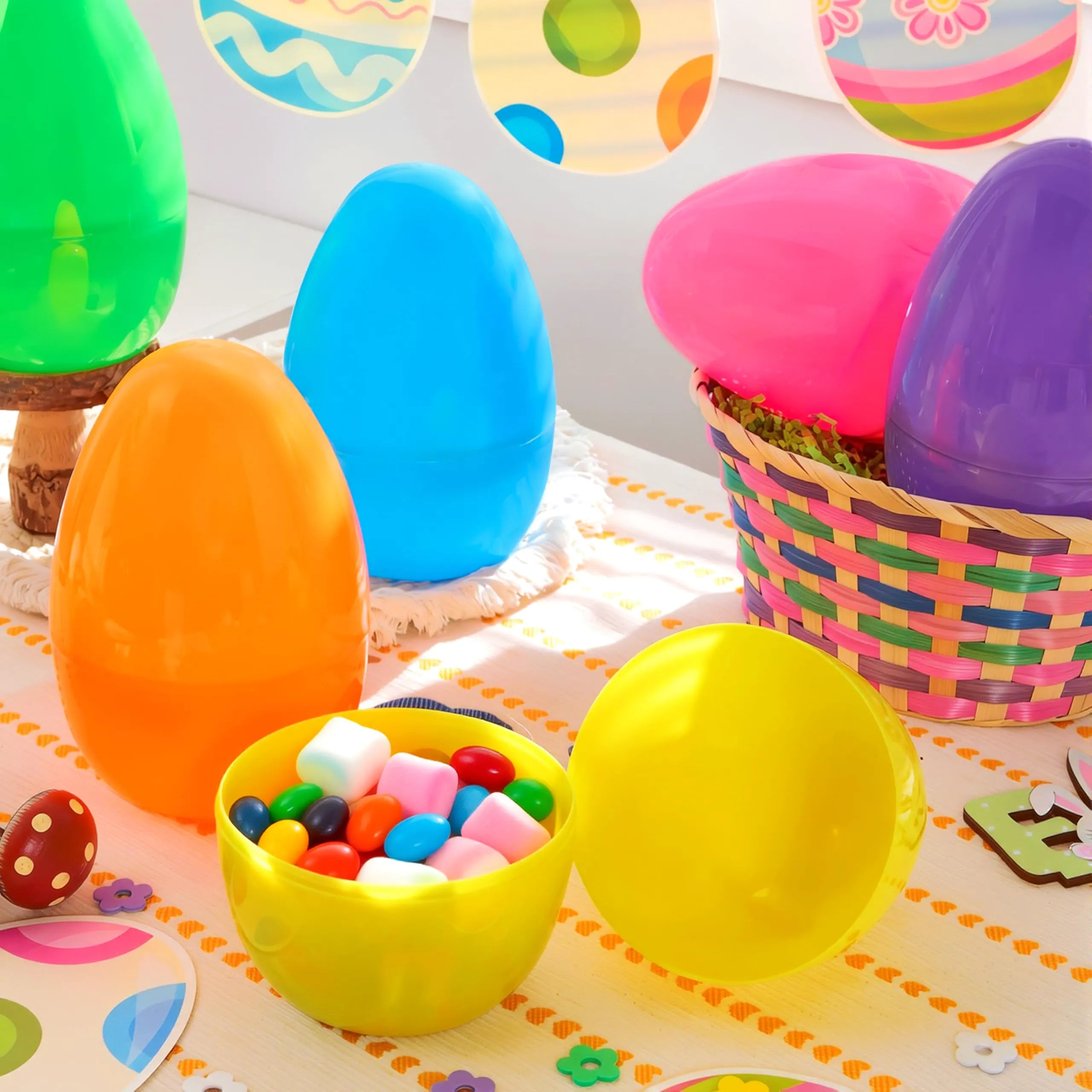 6-Pack 8-Inch Jumbo Plastic Easter Egg Shells, Fillable for Easter Egg Hunt