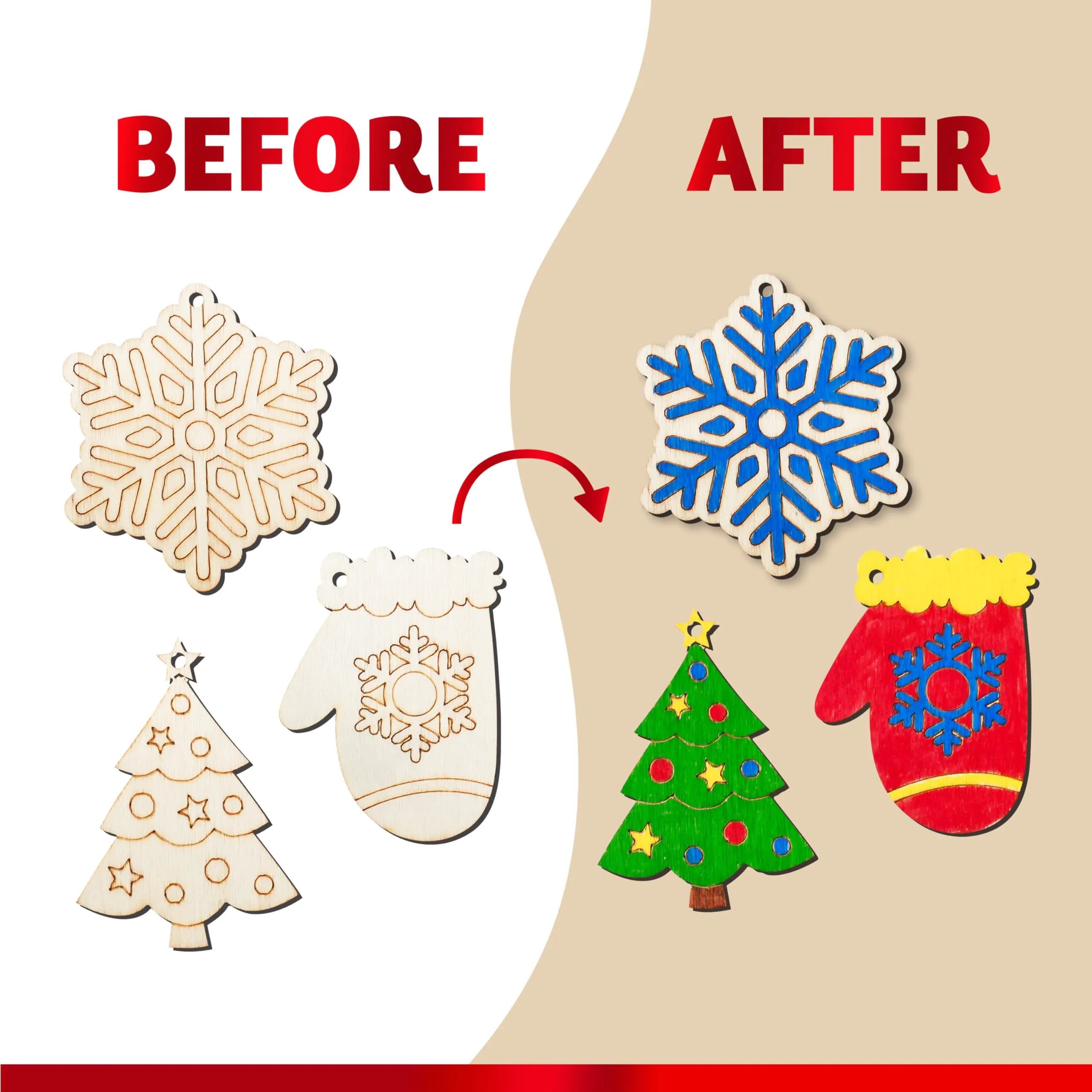 60-Piece Christmas Wooden Hanging Ornaments Craft Kit