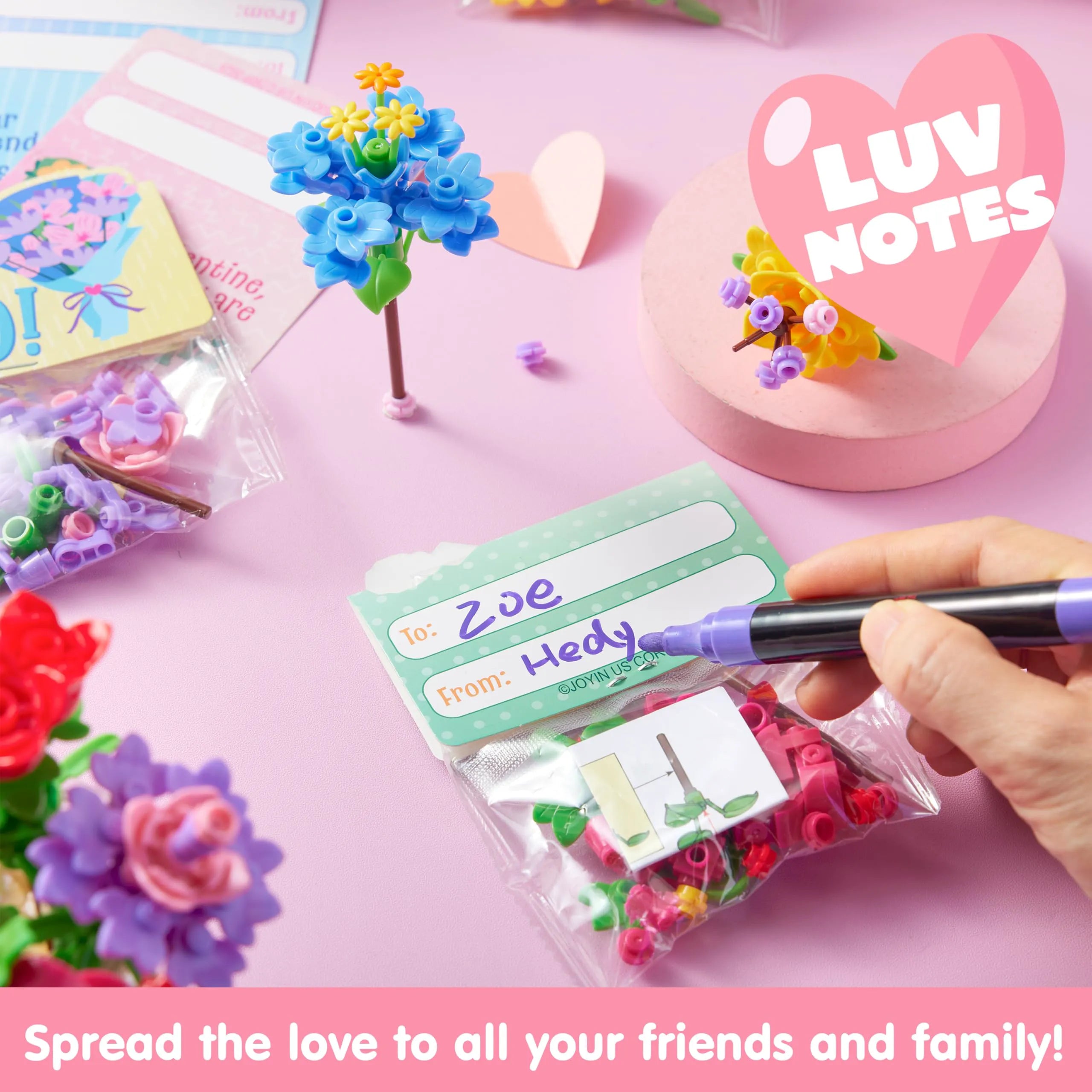 24-Piece Valentine's Day Flower Bouquet Building Blocks Set with Cards