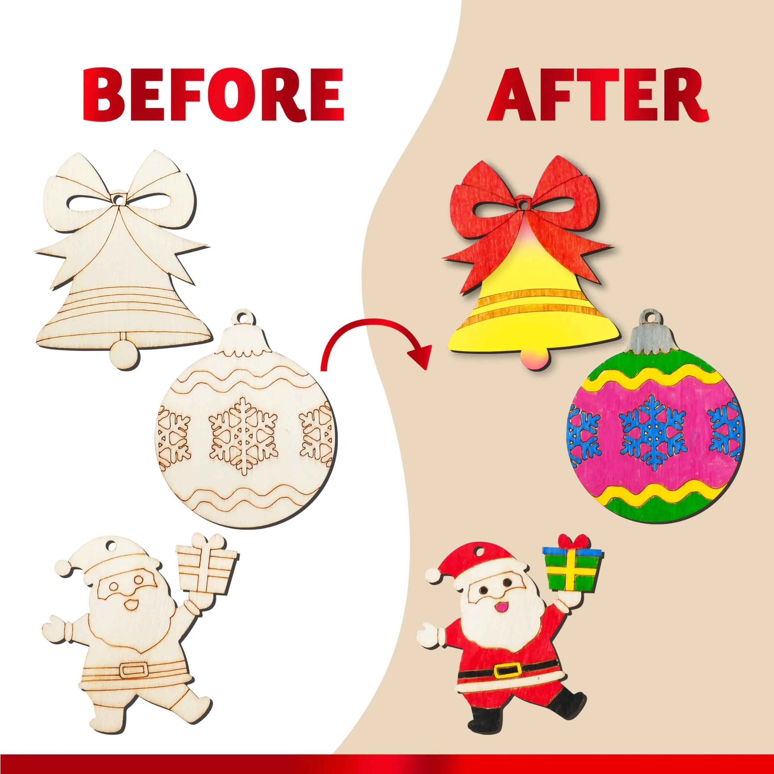 36-Piece Christmas Wooden Hanging Ornament Craft Kit