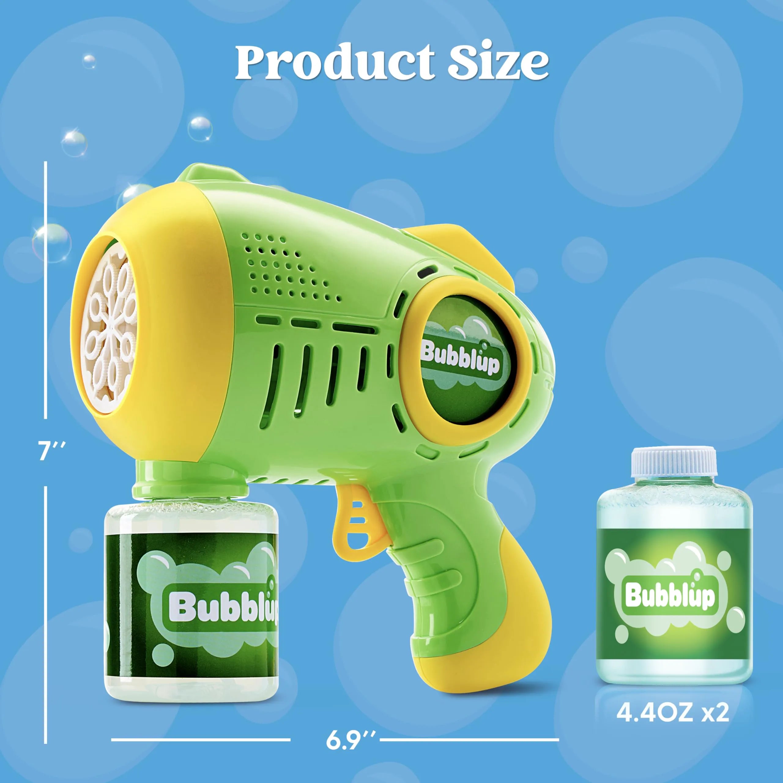 2Pcs 10 Holes Light Up Automatic Bubble Guns with 4 Bottles Bubble Refill Solution