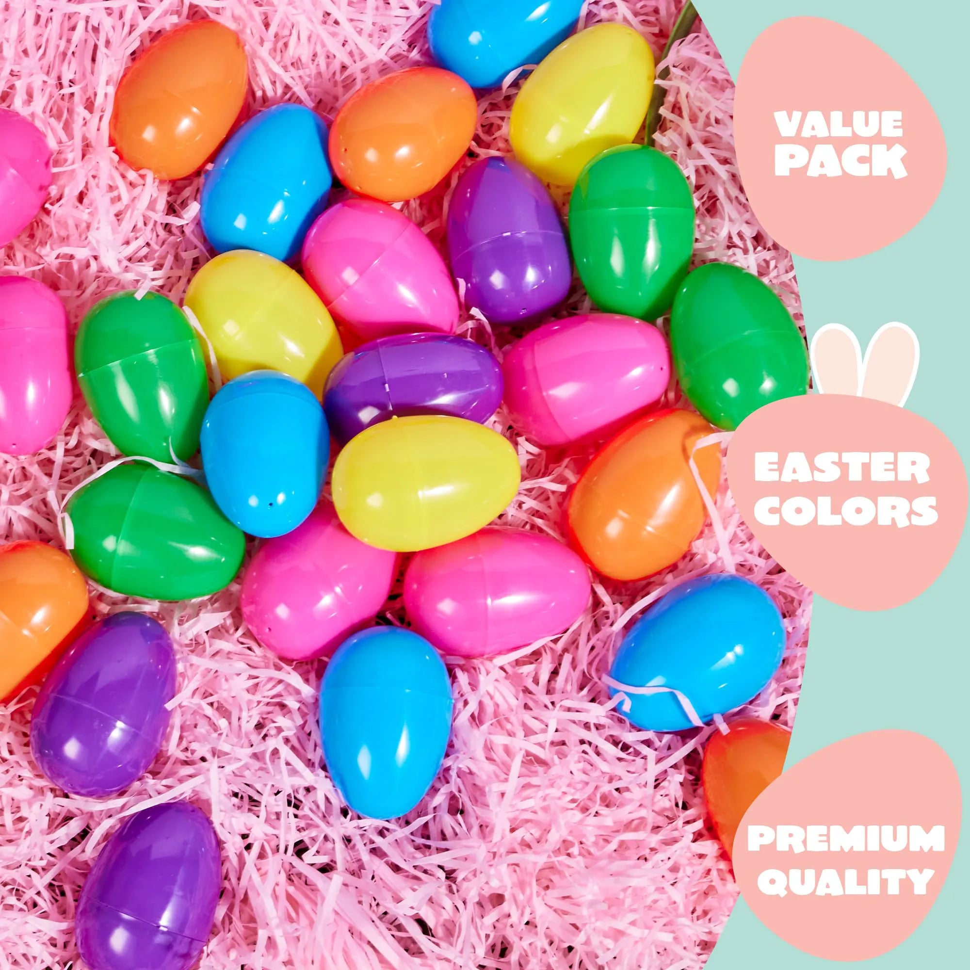 36 PCS Fillable Plastic Eggs - Empty Colorful Bright Eggshells (3.15 Inches)