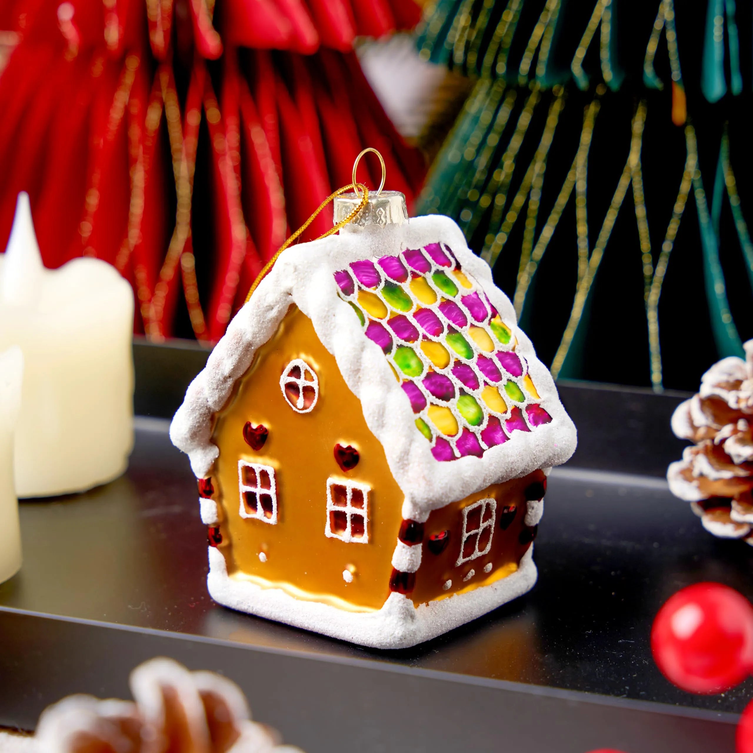 Mini Christmas Gingerbread Cottage Glass Ornament