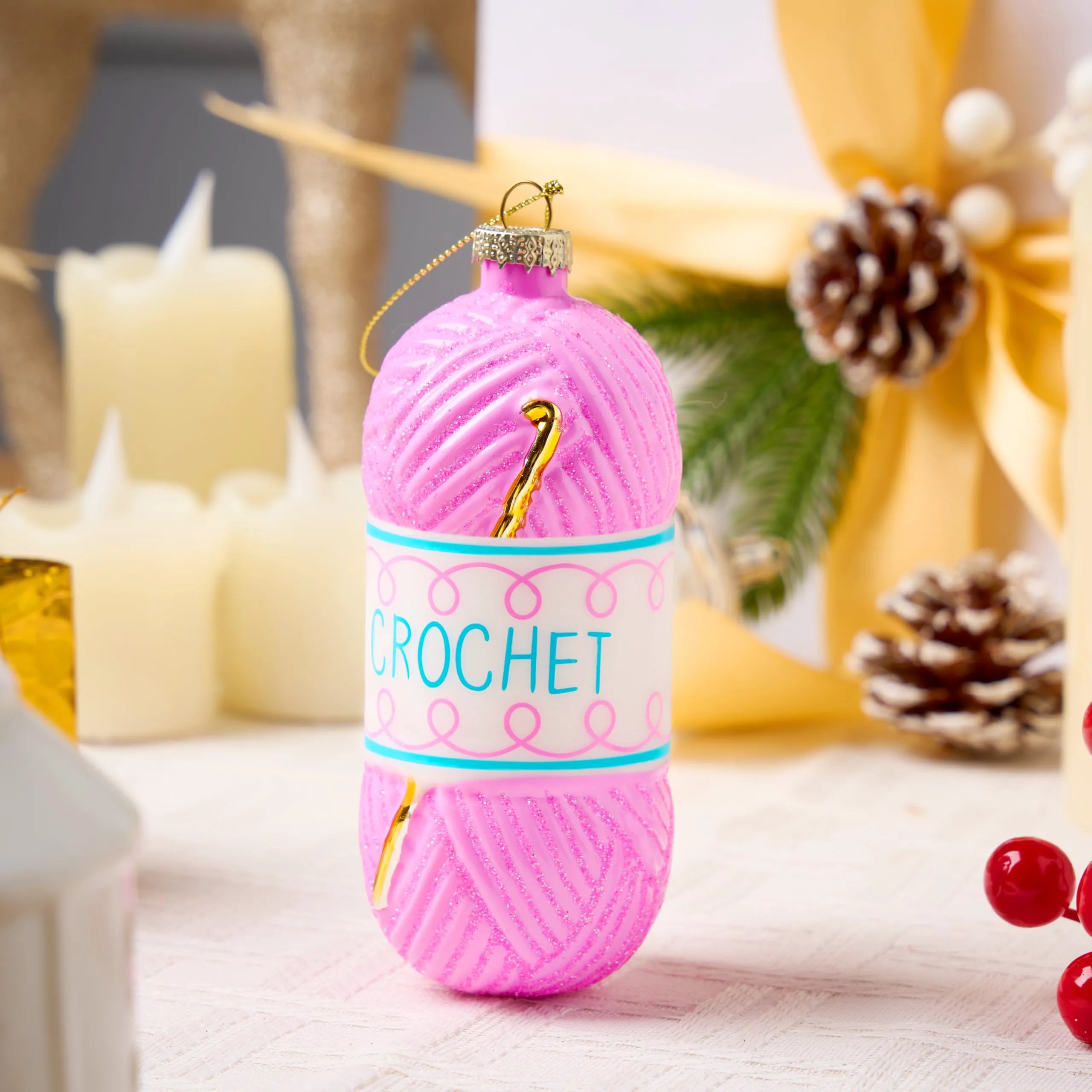 Small Crochet Christmas Glass Ornament