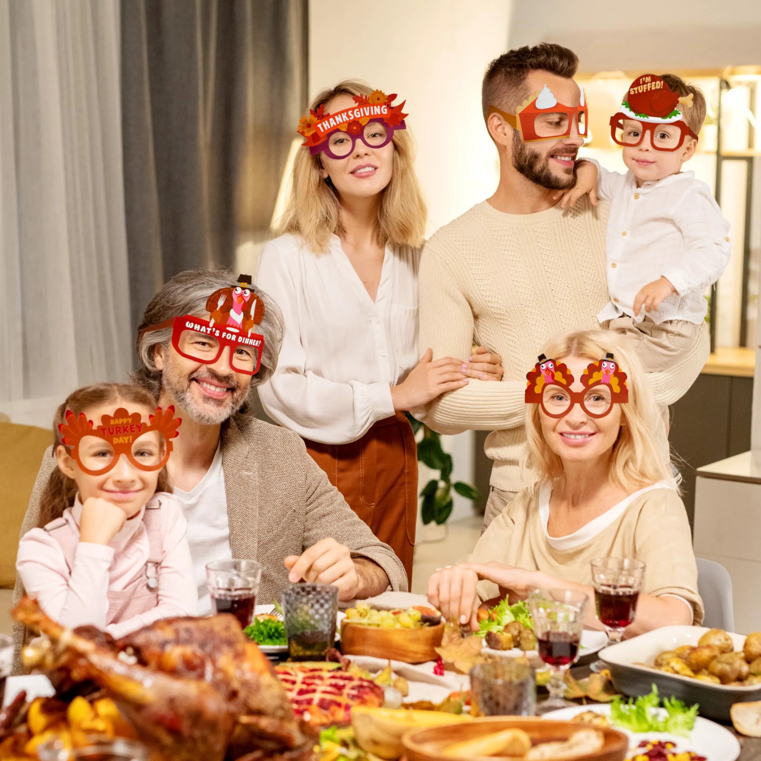 36 Pack Thanksgiving Turkey Glasses, Turkey Eyewear Photo Props for Kids