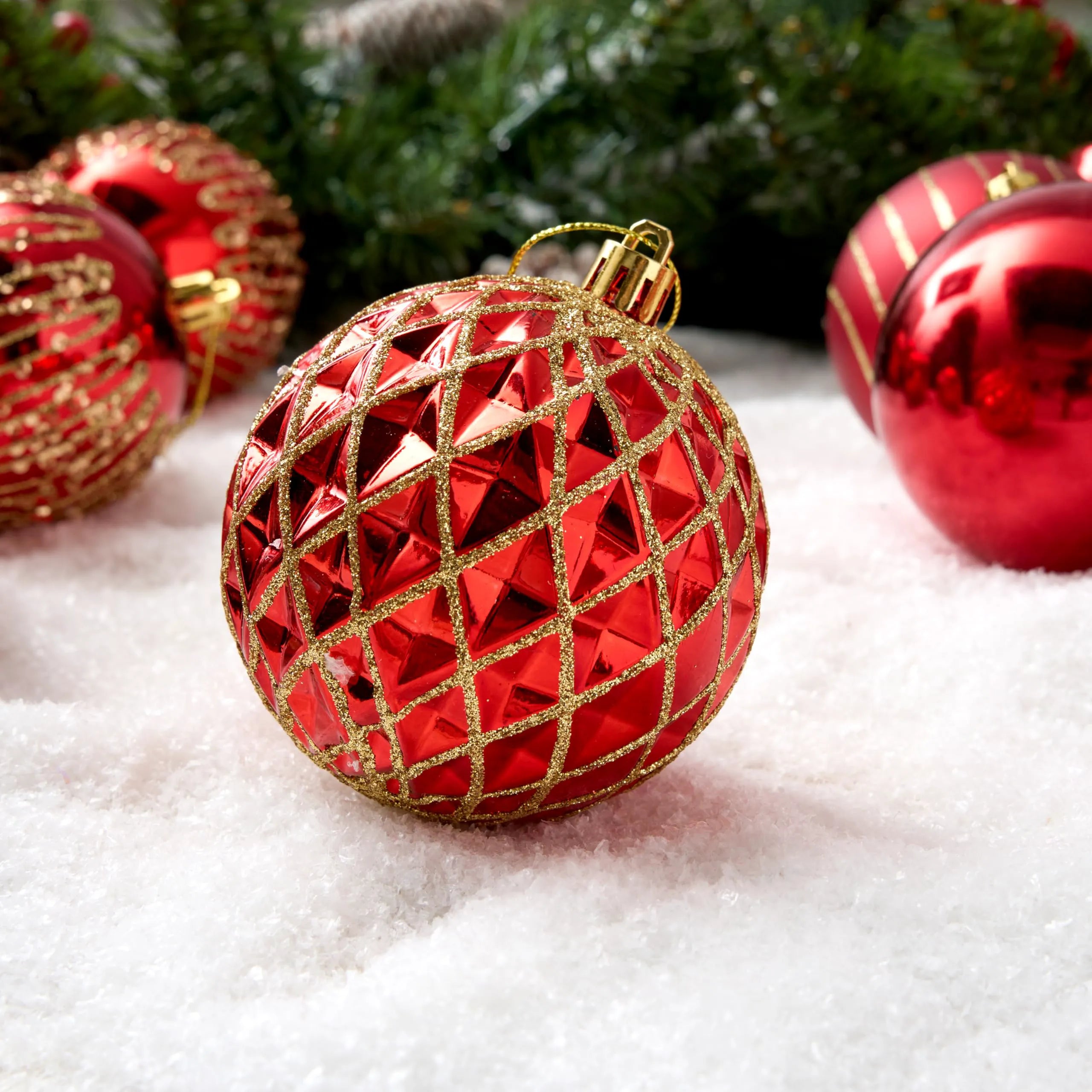 12-Piece 3.15-Inch Red and Gold Christmas Ball Ornament Set