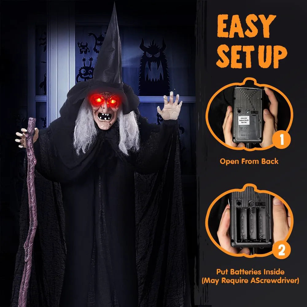 6ft Halloween Animatronics Witch with Cane