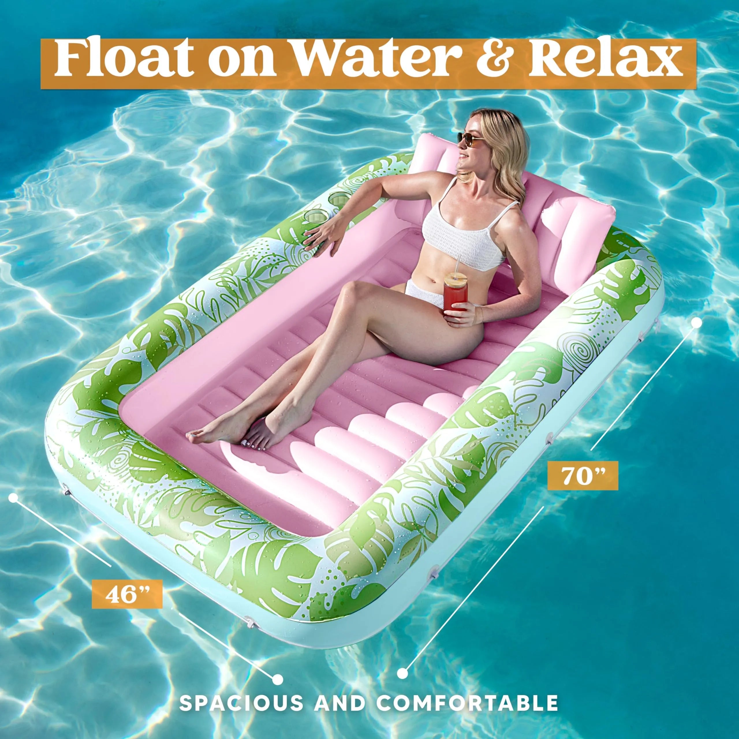 Large Suntan Tub Pool Float - 70in x 46in - Cyan Pink