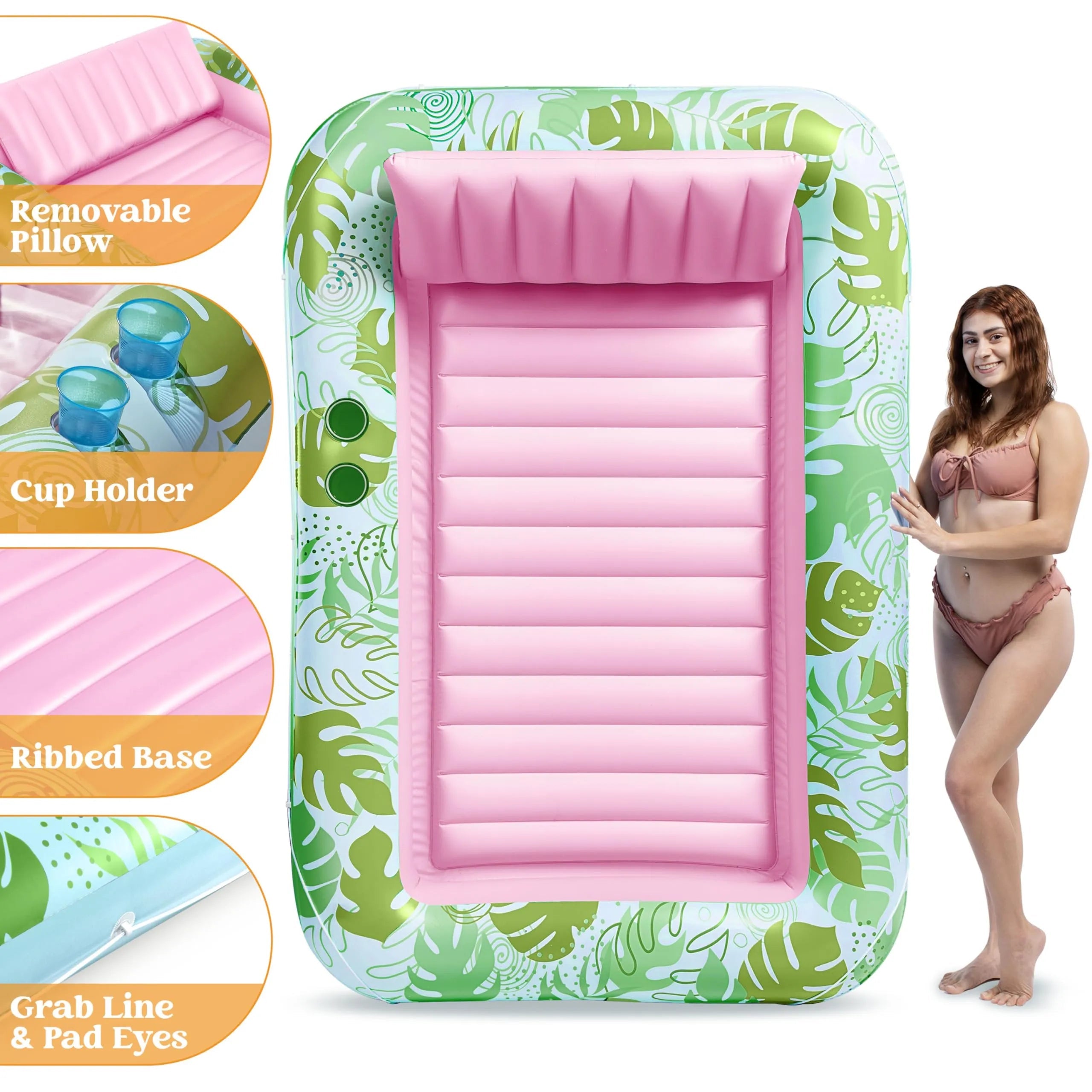 Large Suntan Tub Pool Float - 70in x 46in - Cyan Pink