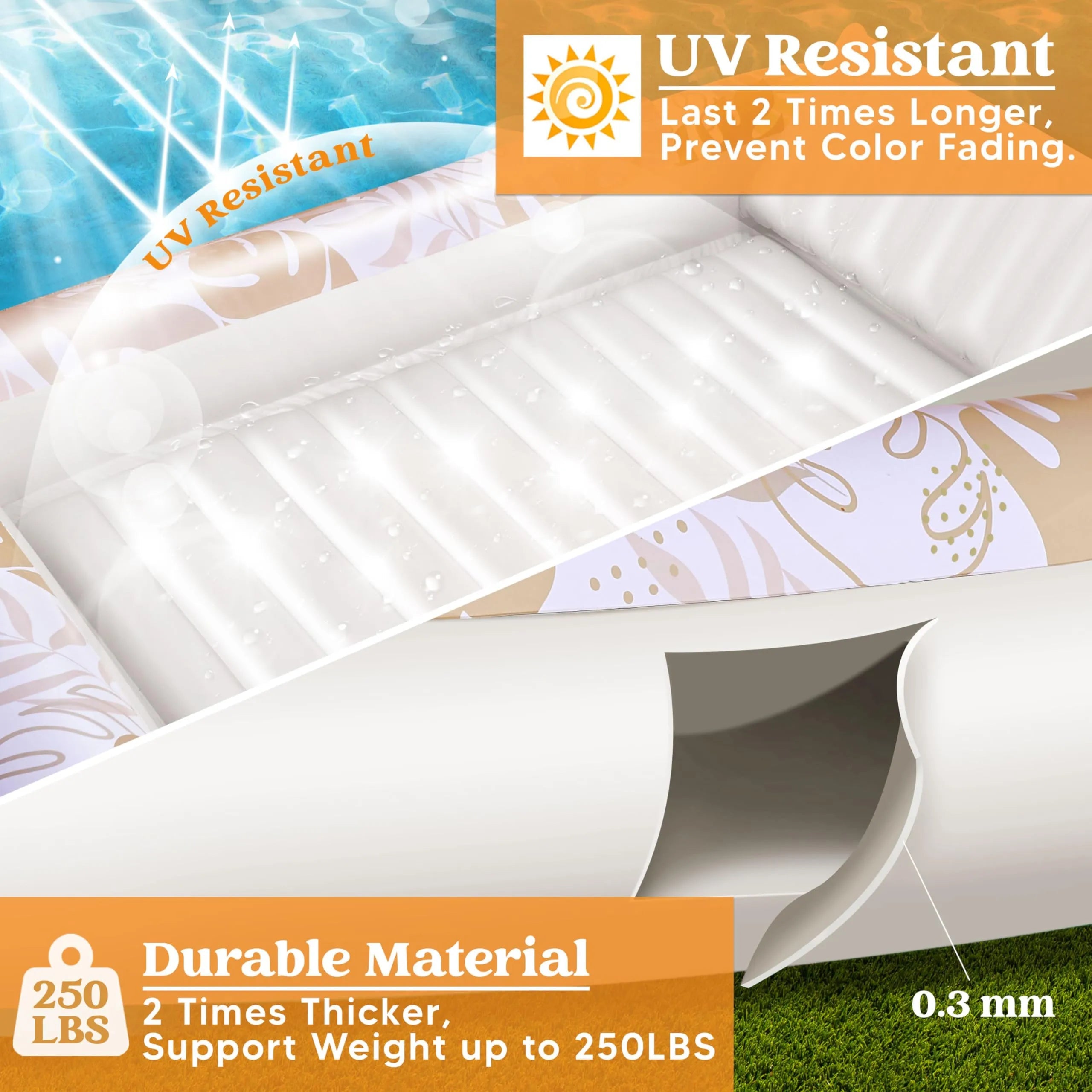 Large 70x46 Inch Oatmeal White Suntan Tub Pool Float