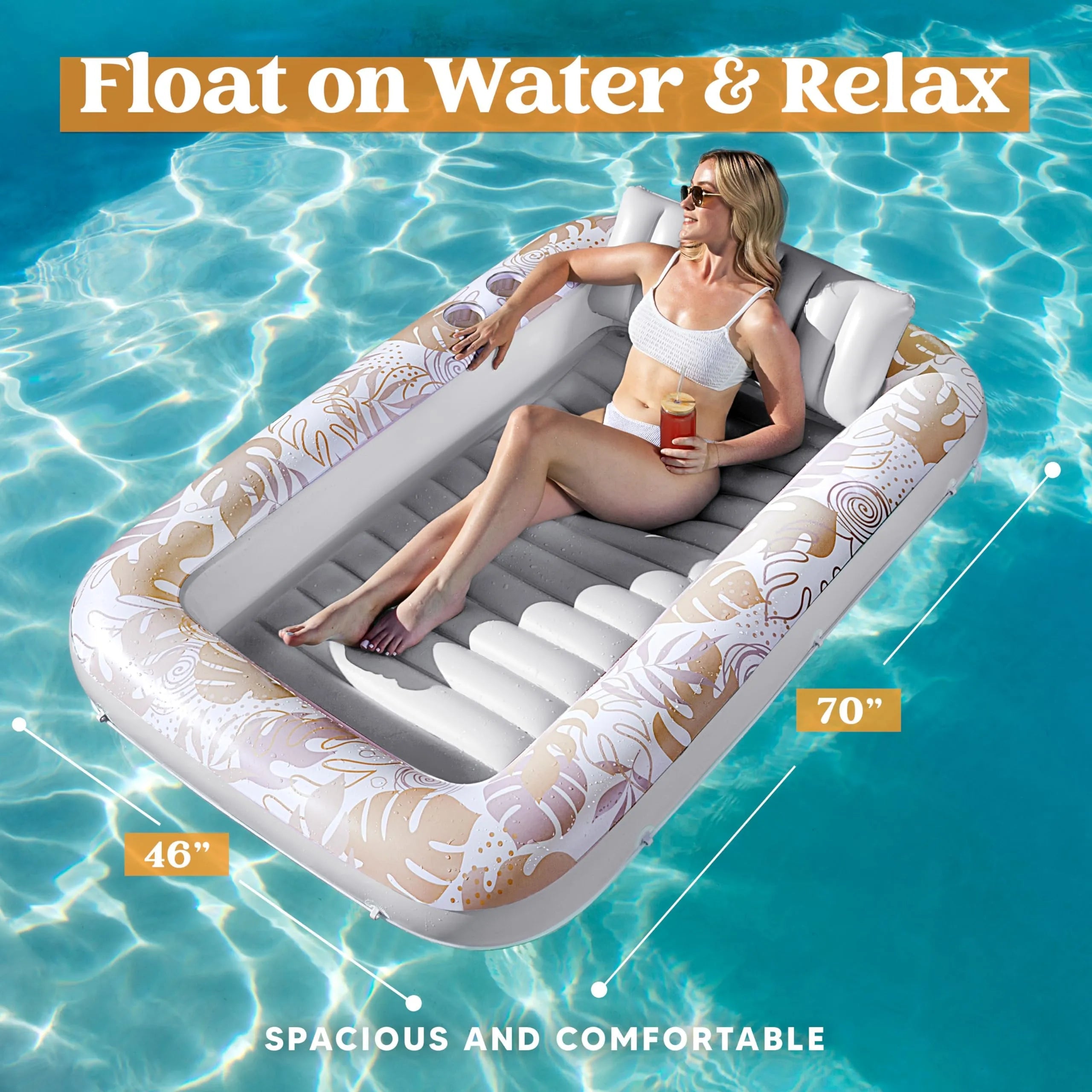 Large 70x46 Inch Oatmeal White Suntan Tub Pool Float