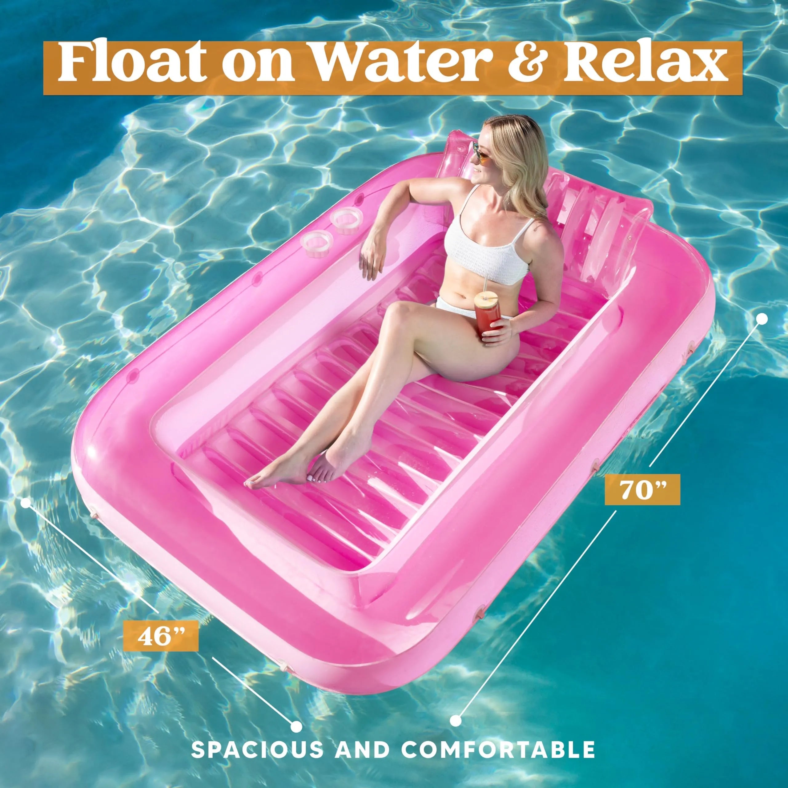 70in x 46in Large Pink Sun Tan Tub Pool Float