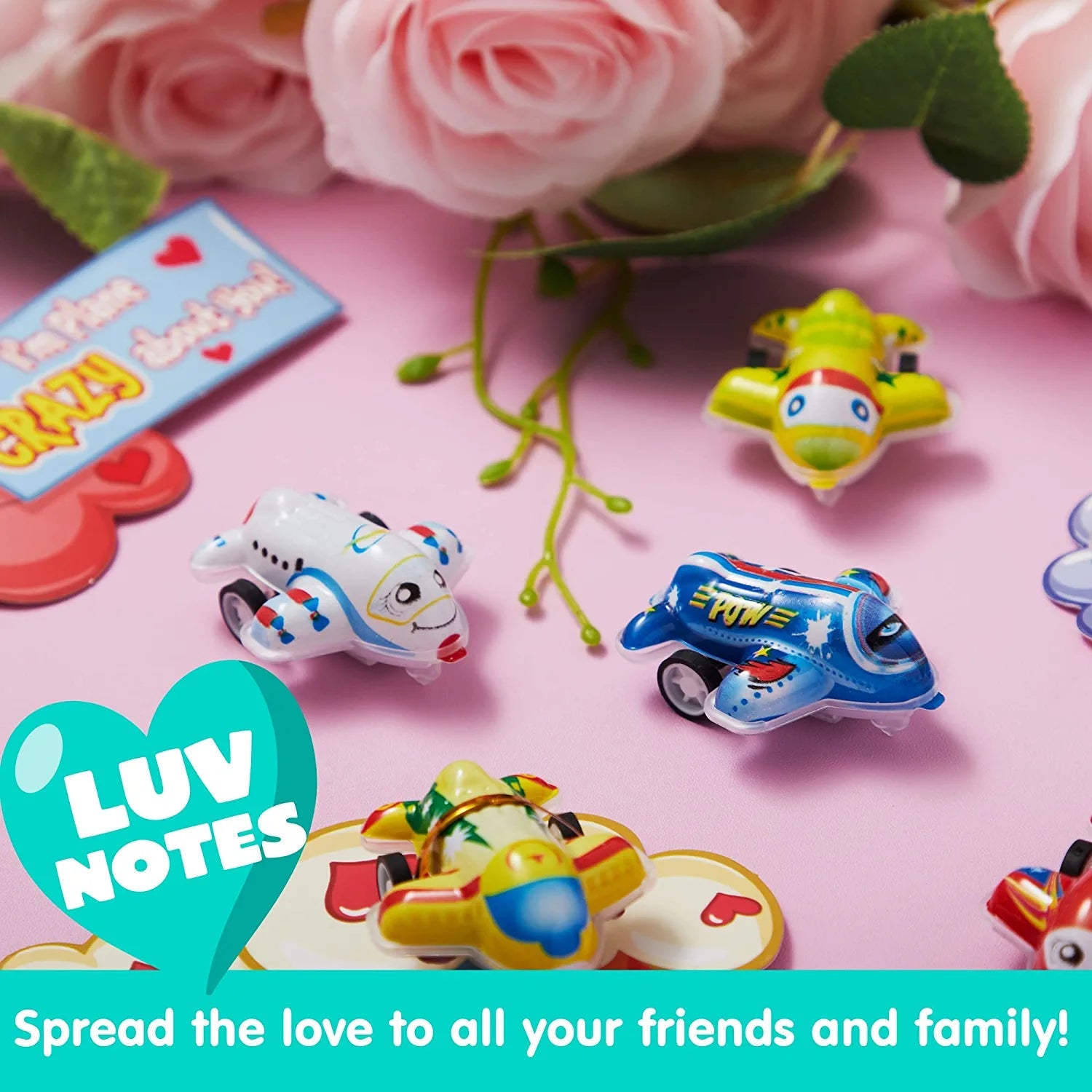 28-Pack Kids Valentine's Cards with Pull-Back Airplanes - Classroom Exchange Gifts