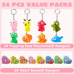 24Pcs Kids Valentine's Cards with Bulging Eyes in Boxes - Classroom Exchange Gifts