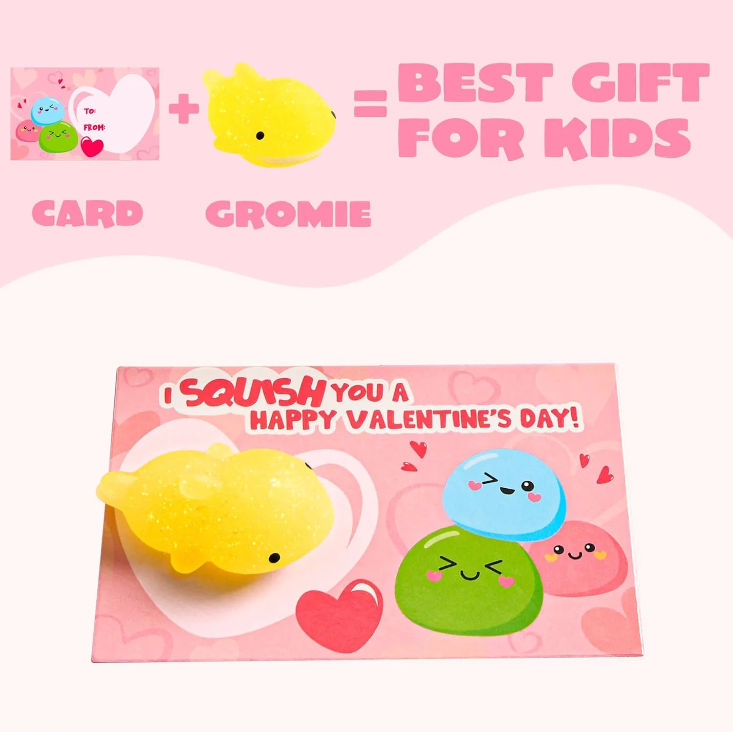 36-Pack Valentine's Day Gift Cards with Glitter Mochi Squishy Toys