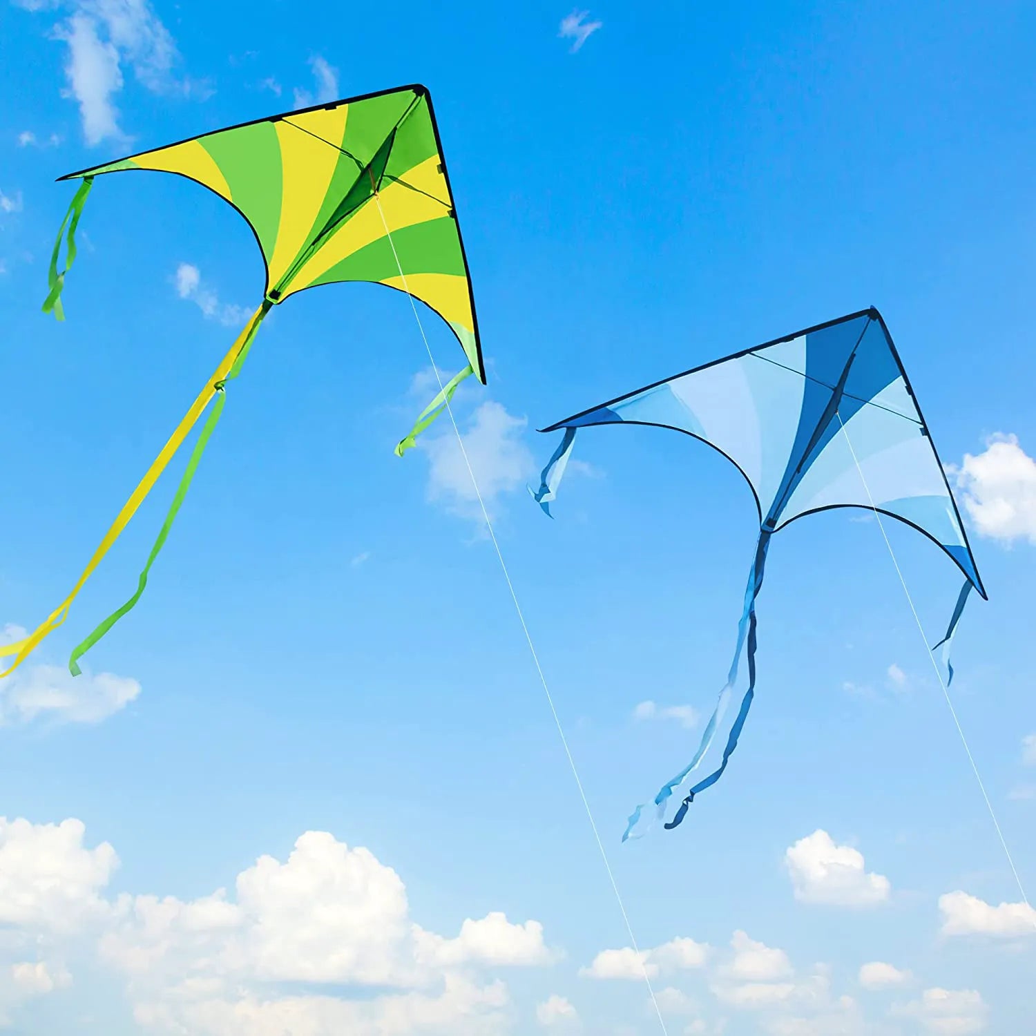 3-Pack Big Delta Kite Set (Green, Blue & Rainbow) with 262.5ft Kite String