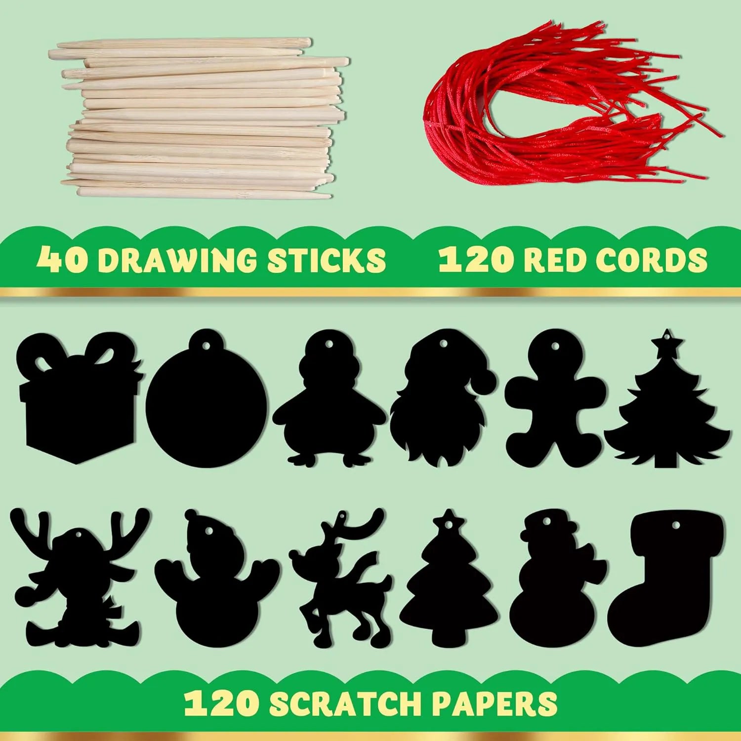 48-Pack Christmas Scratch Art Ornaments