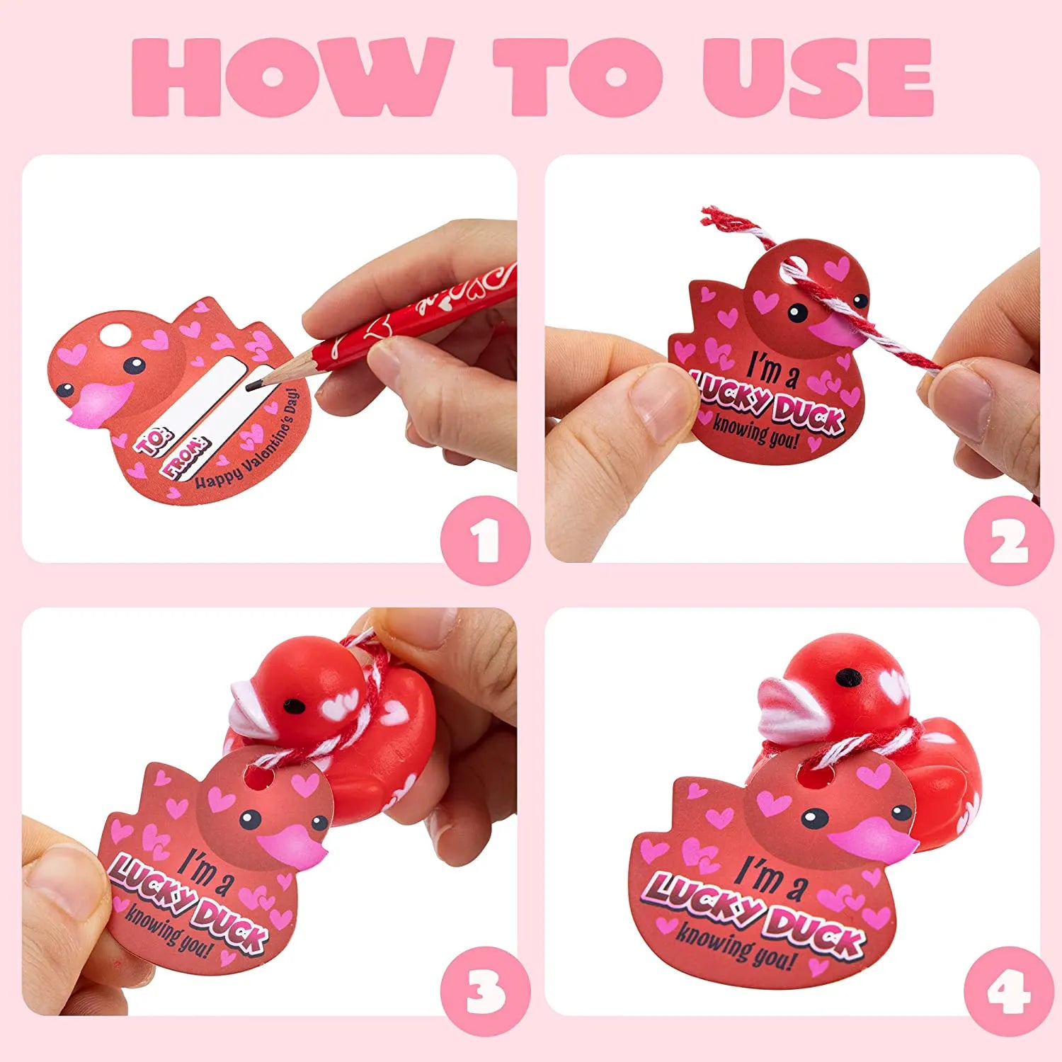 36 Pcs Kids Valentine's Day Cards with Rubber Ducks - Classroom Exchange Gifts