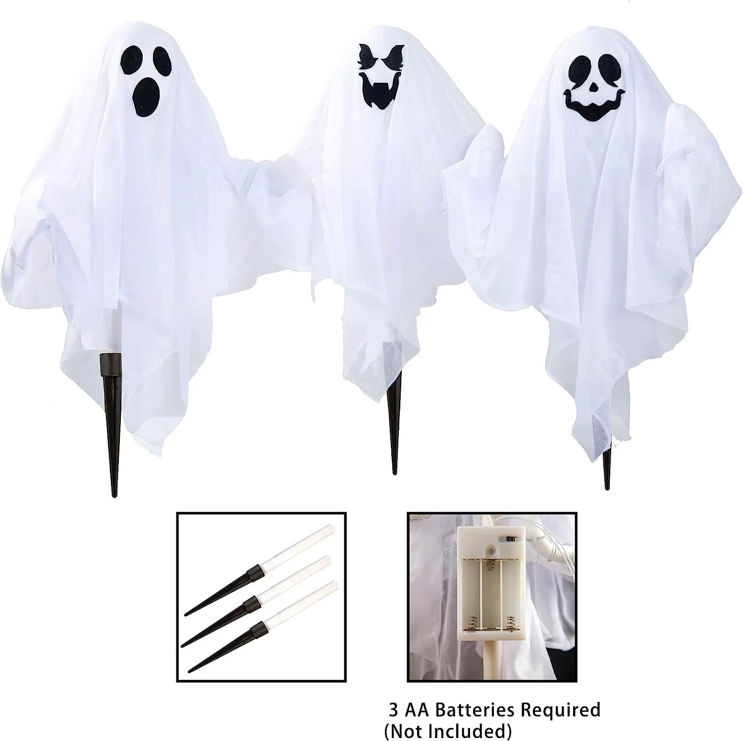 3-Pack Halloween Light-Up Ghost Yard Stakes
