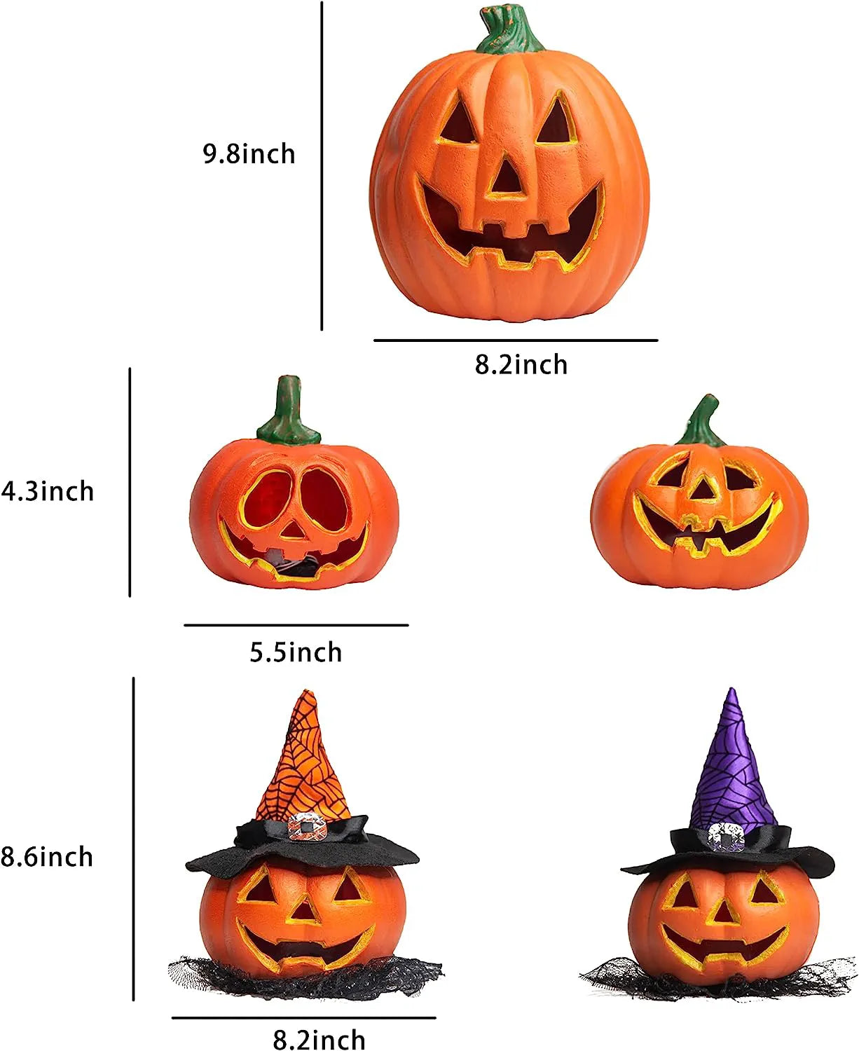 Halloween Pumpkin Light-Up Decoration Combo Set (5 Pack)