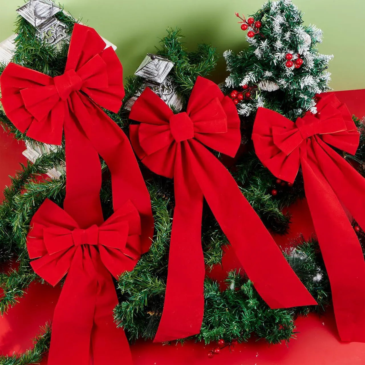 12-Pack Christmas Red Velvet Bows for Wreaths