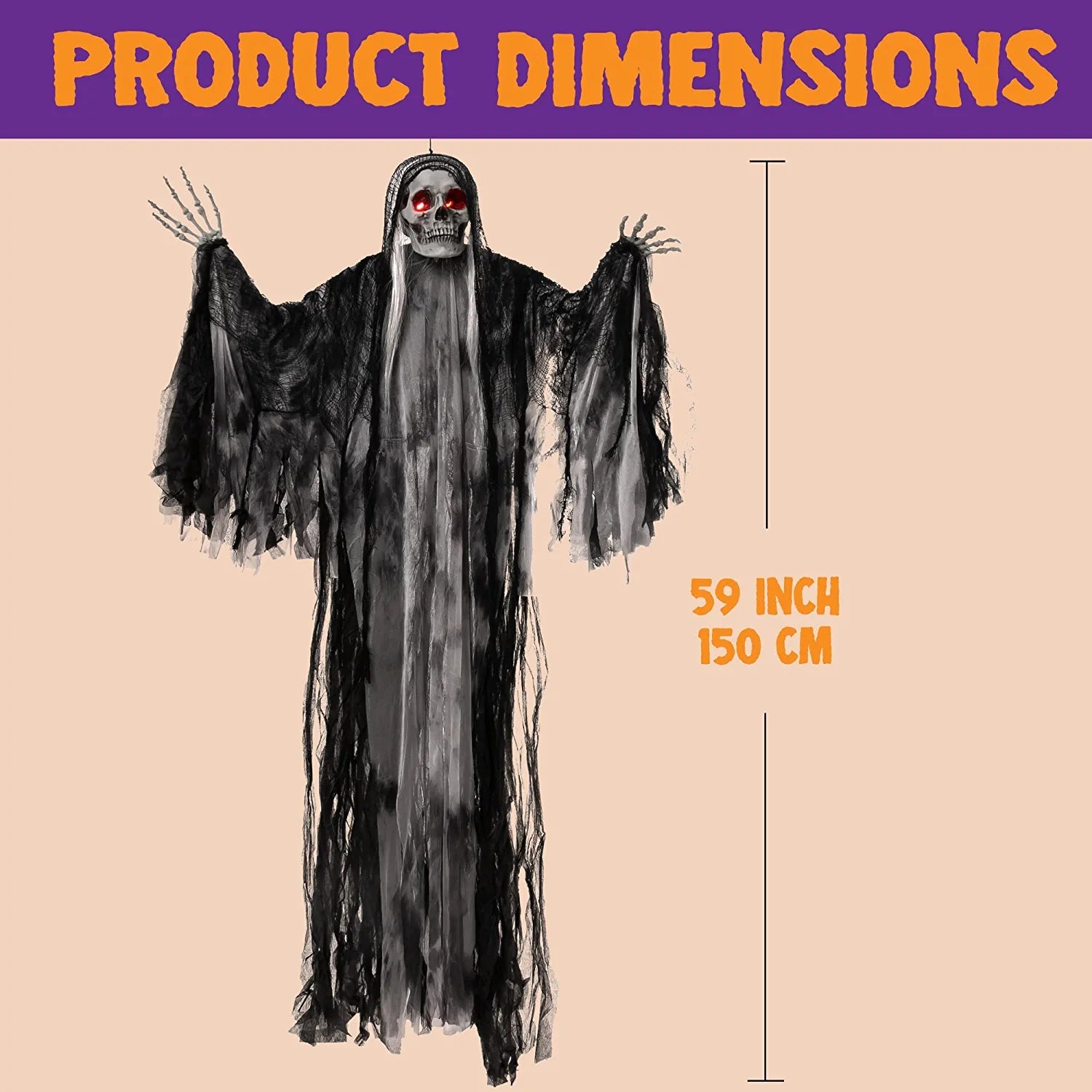 59in Hanging Grim Reaper with Glowing Eyes and Creepy Sound