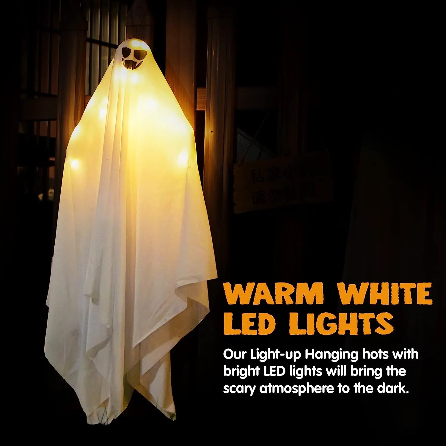 2 Pack Light-Up Hanging White Ghosts 35.4in