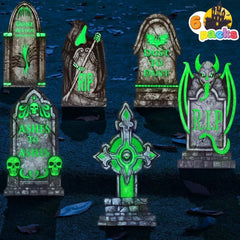 6-Pack 16-Inch Halloween Graveyard Tombstones, Glow in the Dark