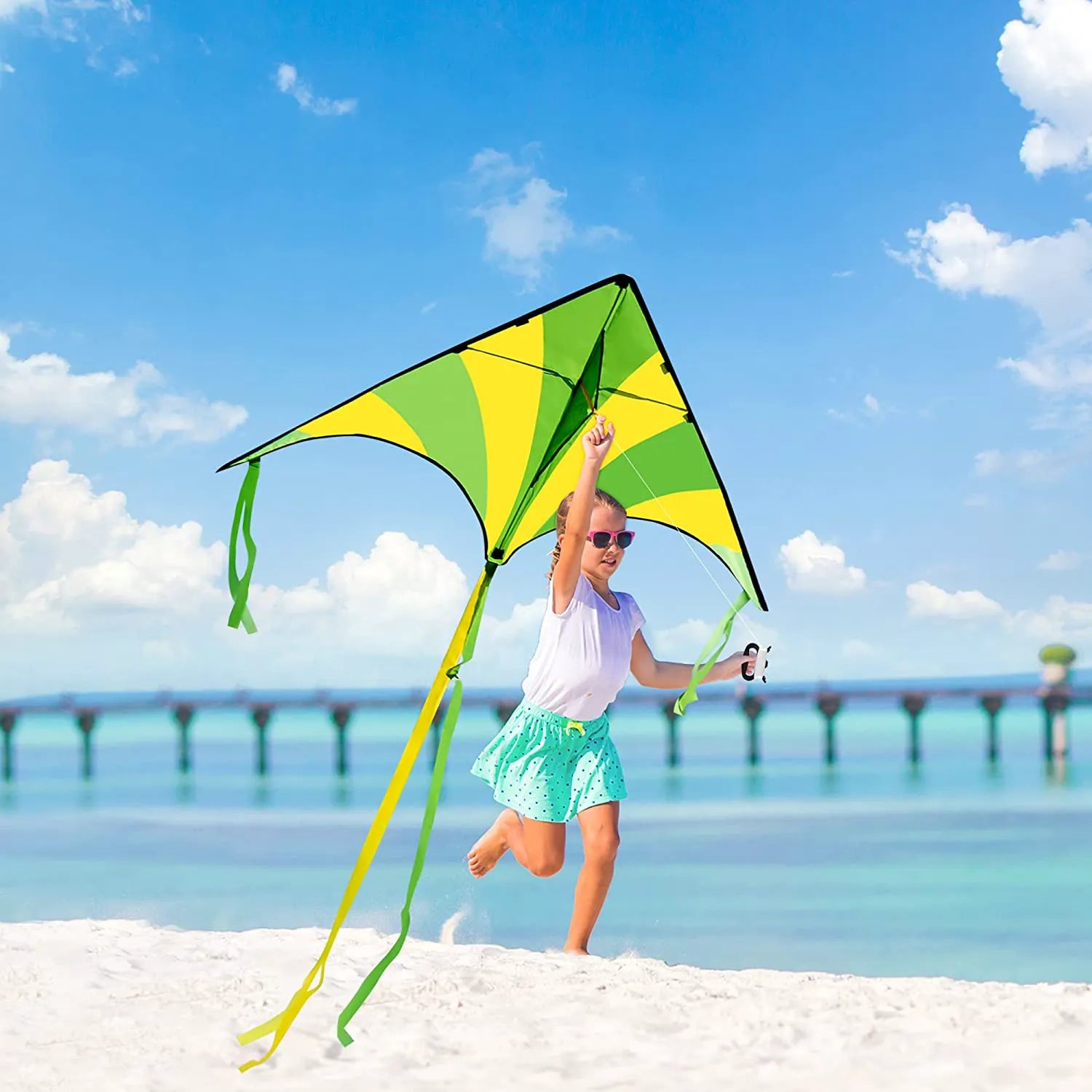 3-Pack Big Delta Kite Set (Green, Blue & Rainbow) with 262.5ft Kite String