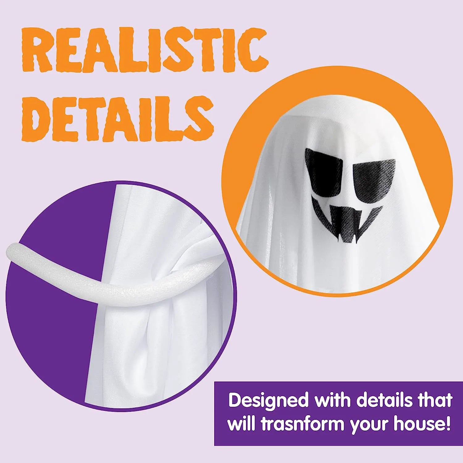 2 Pack Light-Up Hanging White Ghosts 35.4in