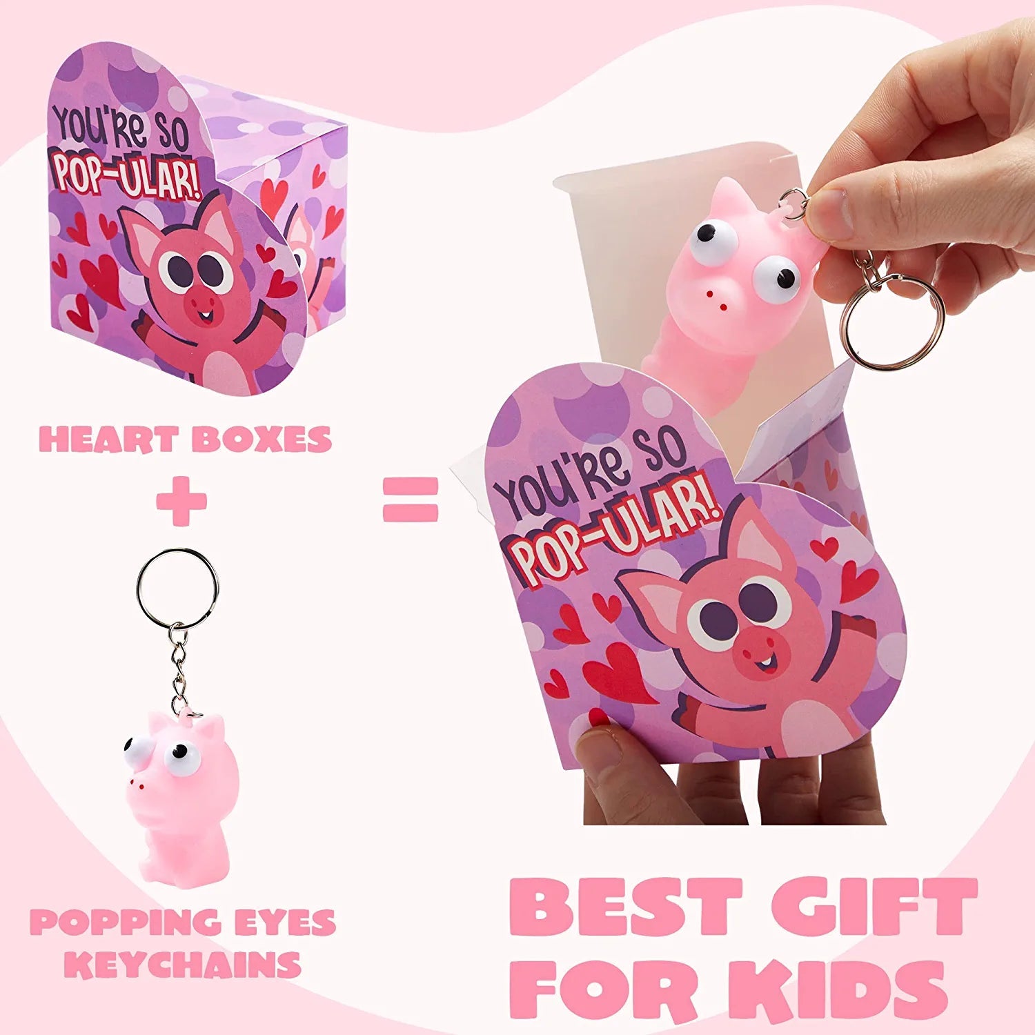 24Pcs Kids Valentine's Cards with Bulging Eyes in Boxes - Classroom Exchange Gifts