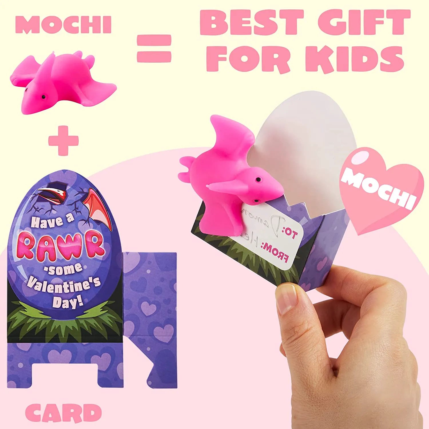 28-Pack Dinosaur Mochi Squishy Toys with Boxes - Valentine's Day Cards for Kids