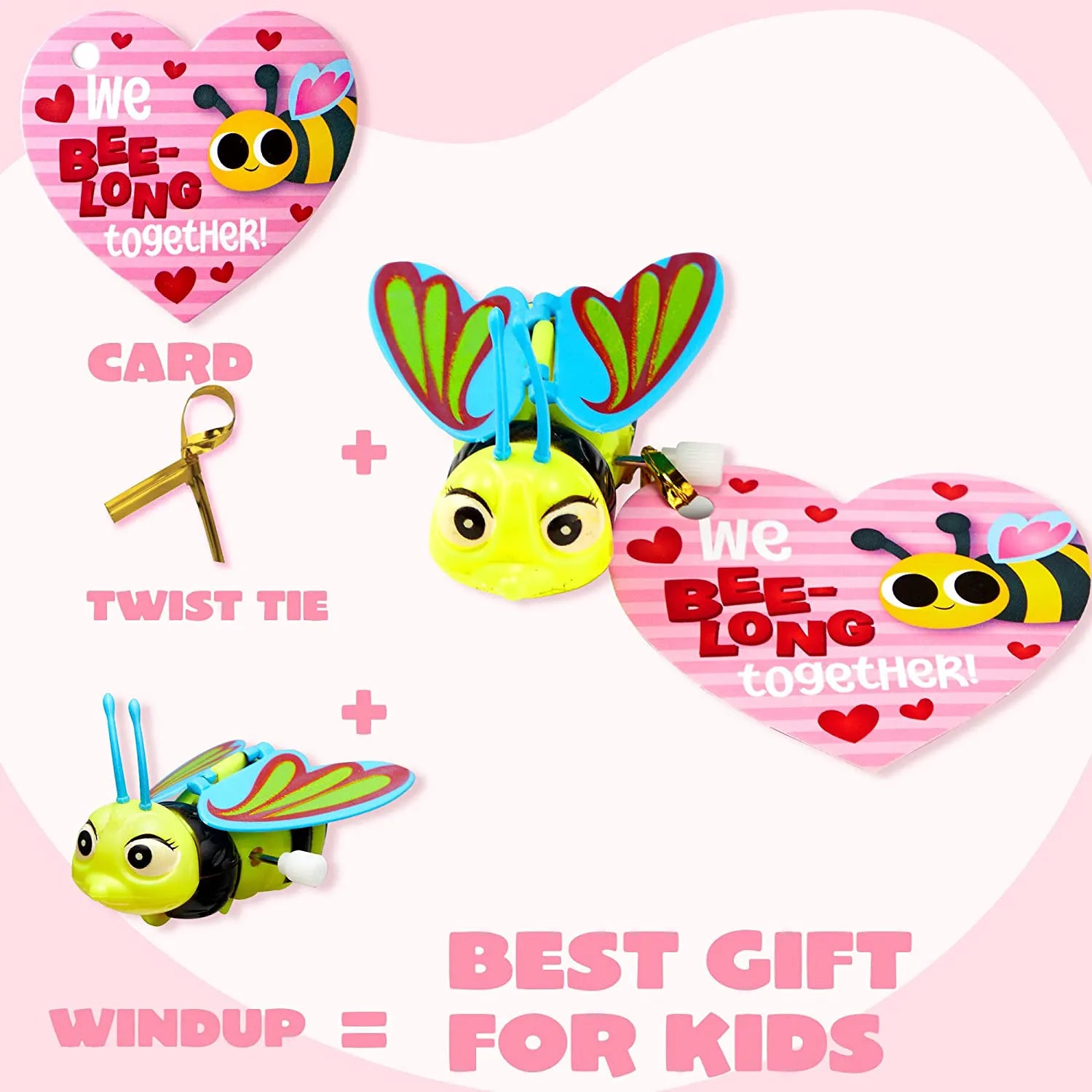 28-Pack Wind-Up Toys with Valentine's Day Cards for Kids' Party Favors