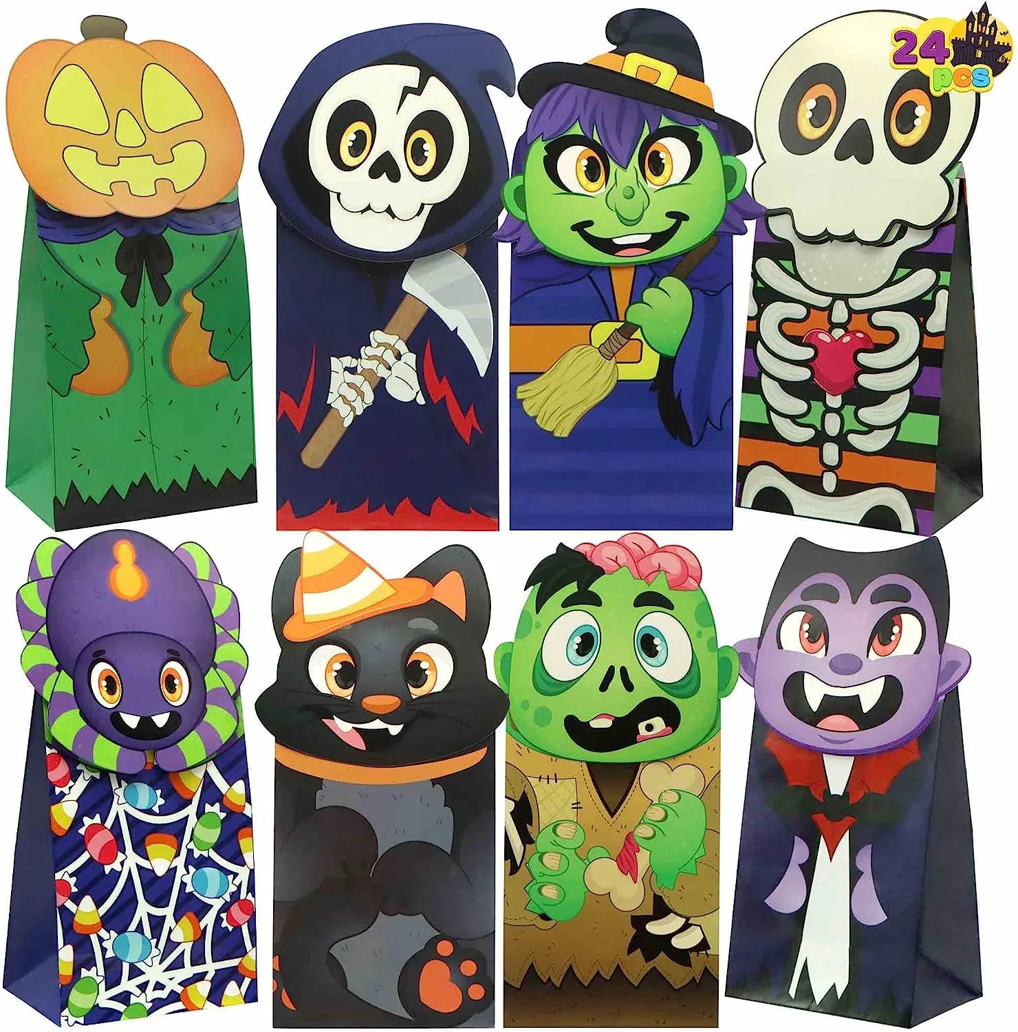 Halloween Die-Cut Flip Over Gift Bags, 24 Pcs
