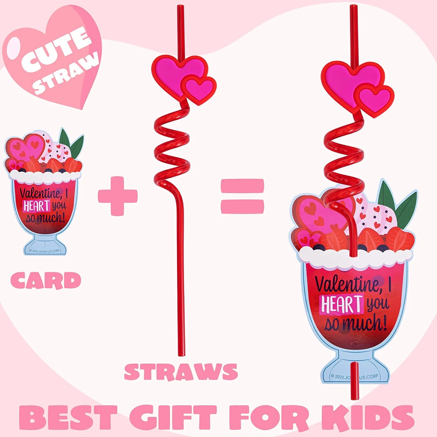 28 Reusable Drinking Straws with Kids' Valentine Cards for Valentine Party Favors