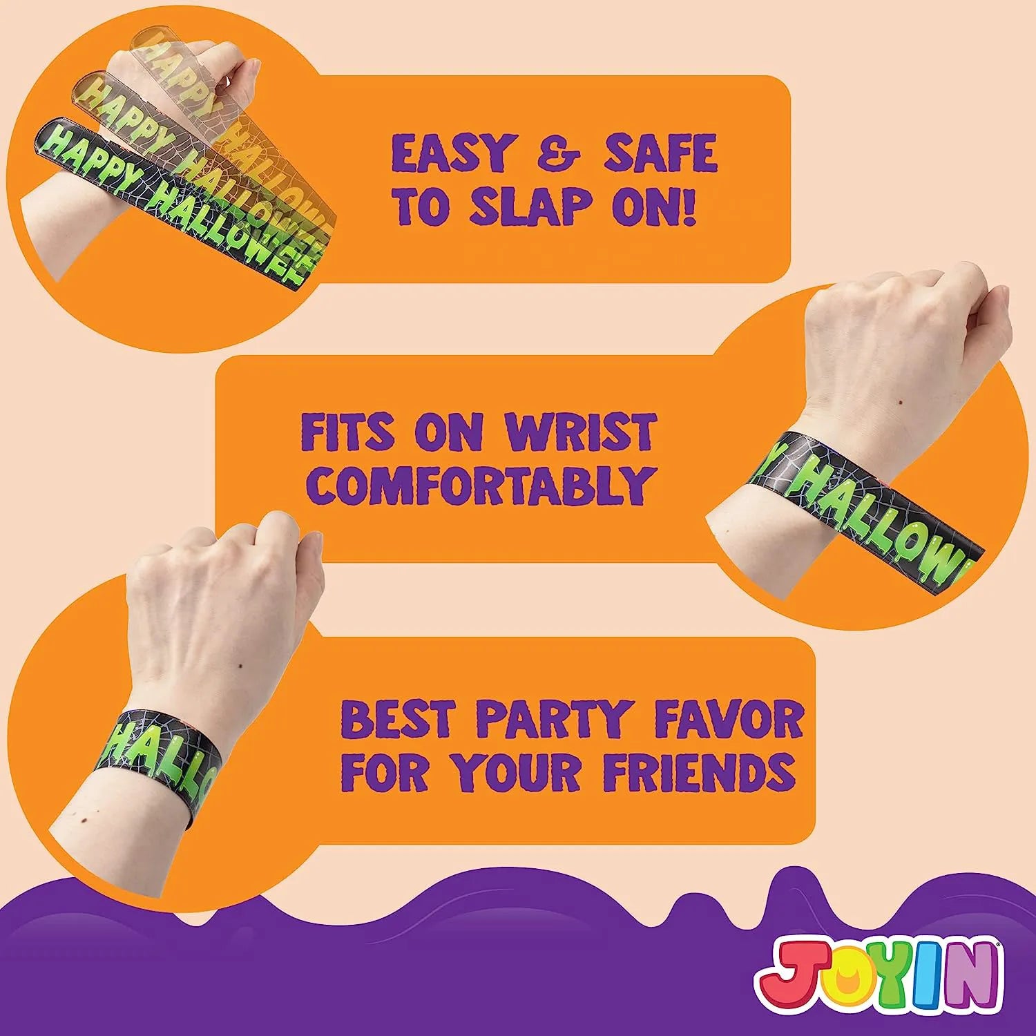 100 Pack Halloween Friendship Slap Bracelets for Kids