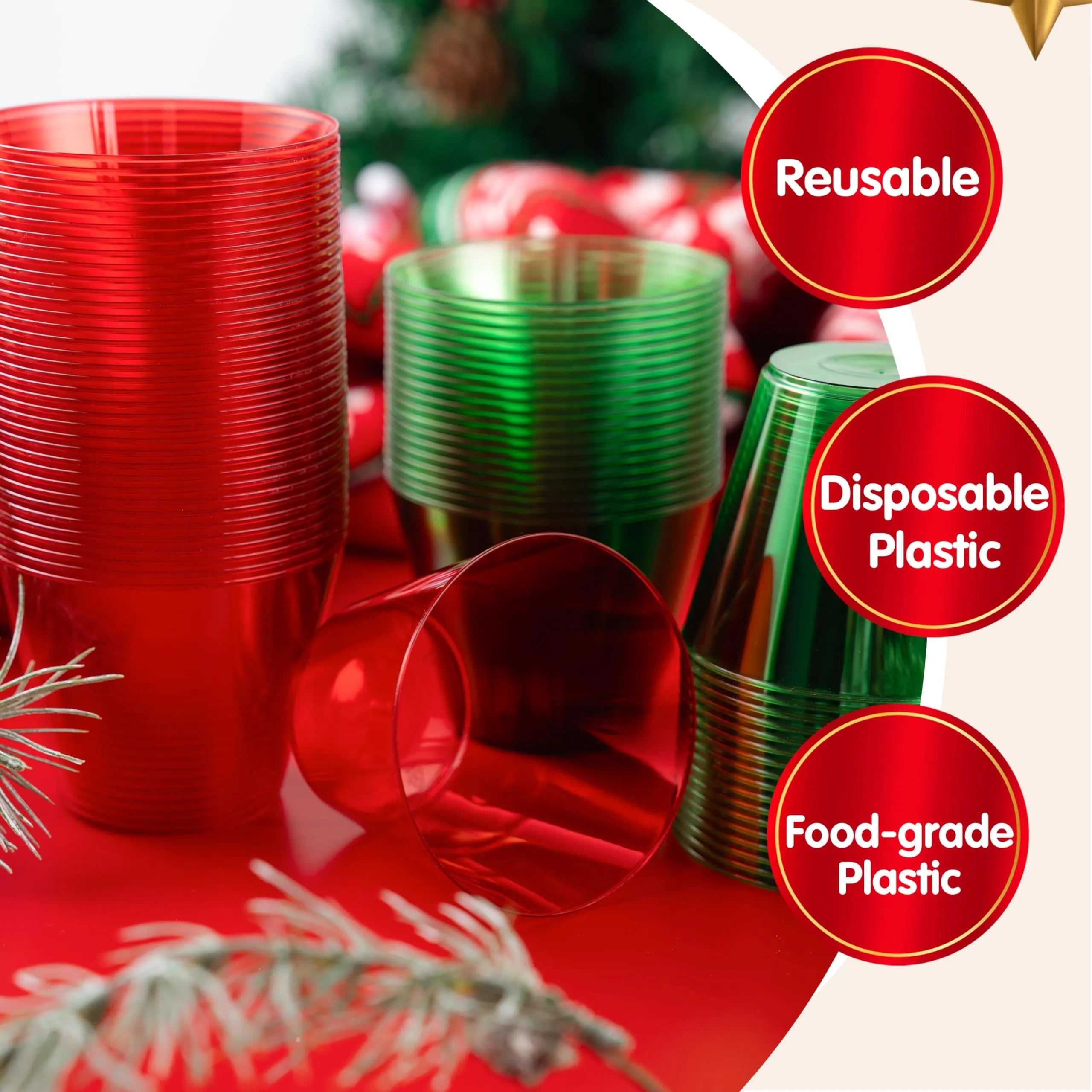 72 PCS Disposable 9 oz Christmas Clear Plastic Party Cups