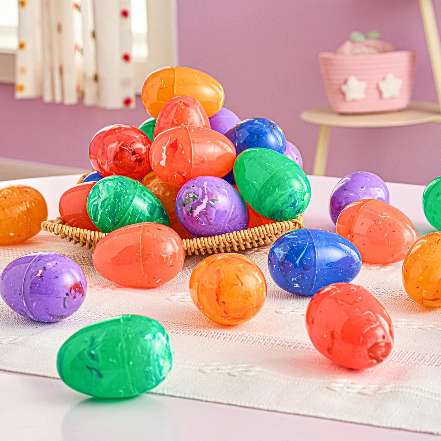 72 Pcs 3.15" Iridescent Plastic Easter Eggs for Hunt & Party
