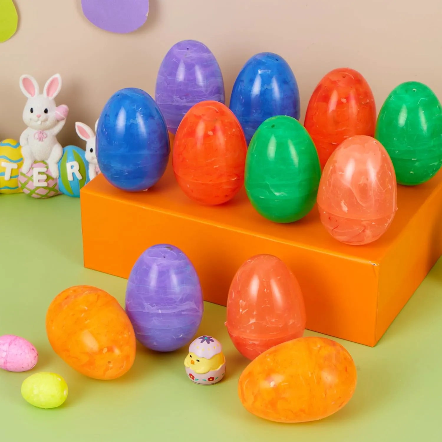 72 Pcs 3.15" Iridescent Plastic Easter Eggs for Hunt & Party