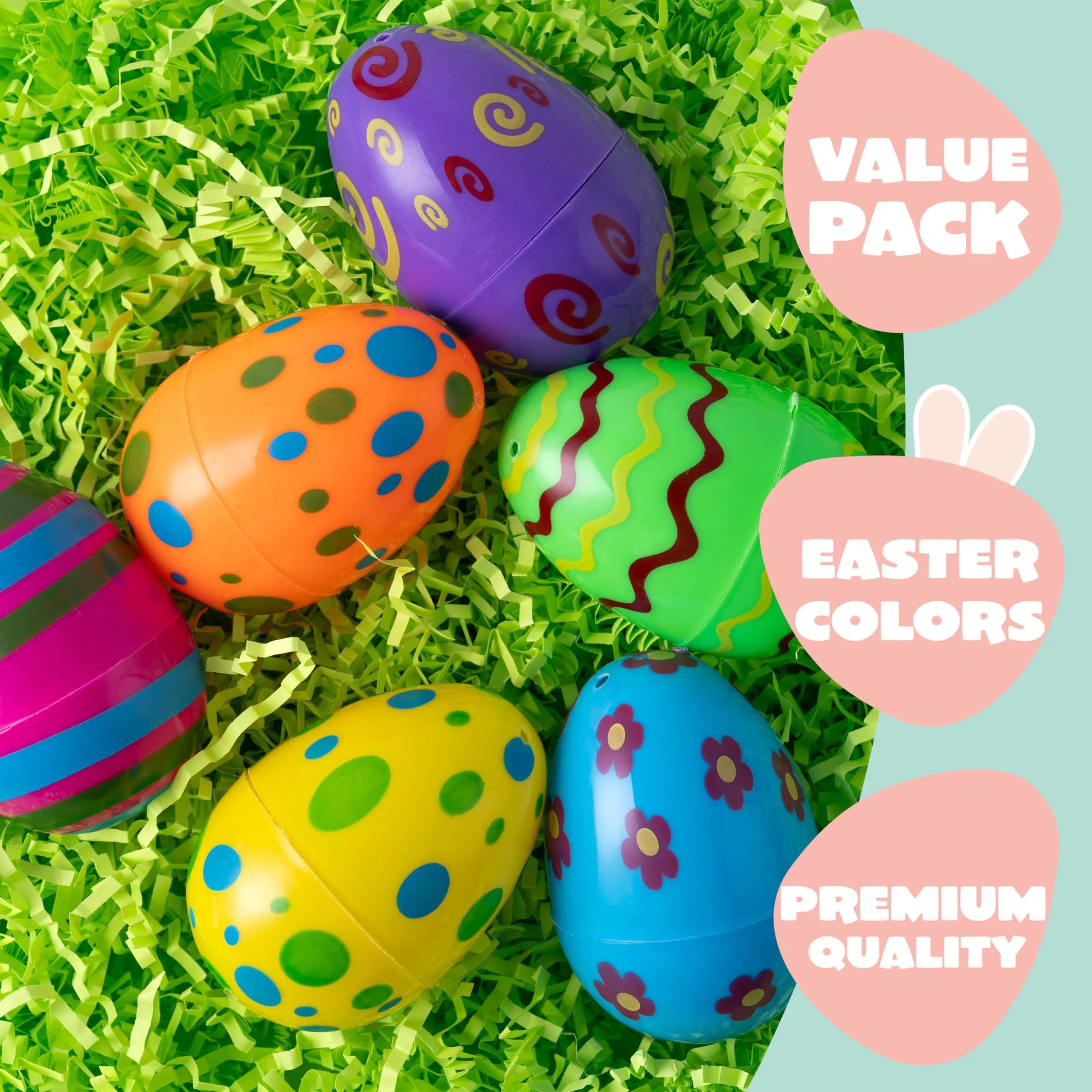 72 Colorful Plastic Easter Eggs (3.15 in) for Easter Egg Hunt