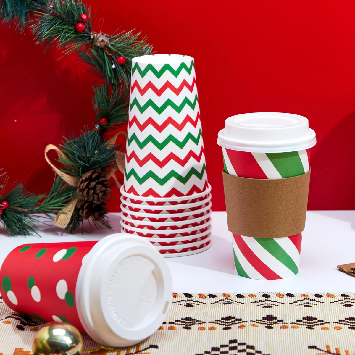72-Pack 16 oz Christmas Disposable Paper Cups, 6 Festive Designs