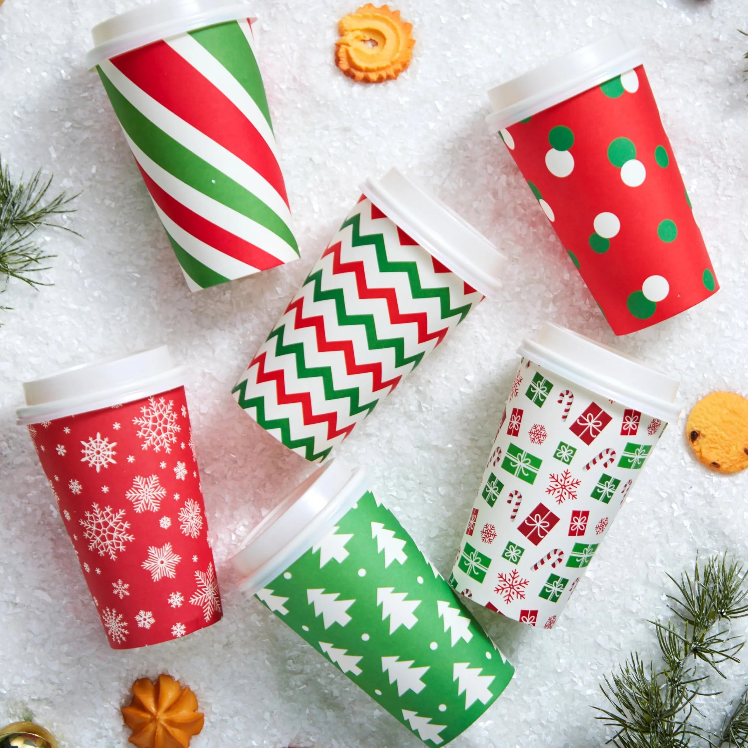 72-Pack 16 oz Christmas Disposable Paper Cups, 6 Festive Designs